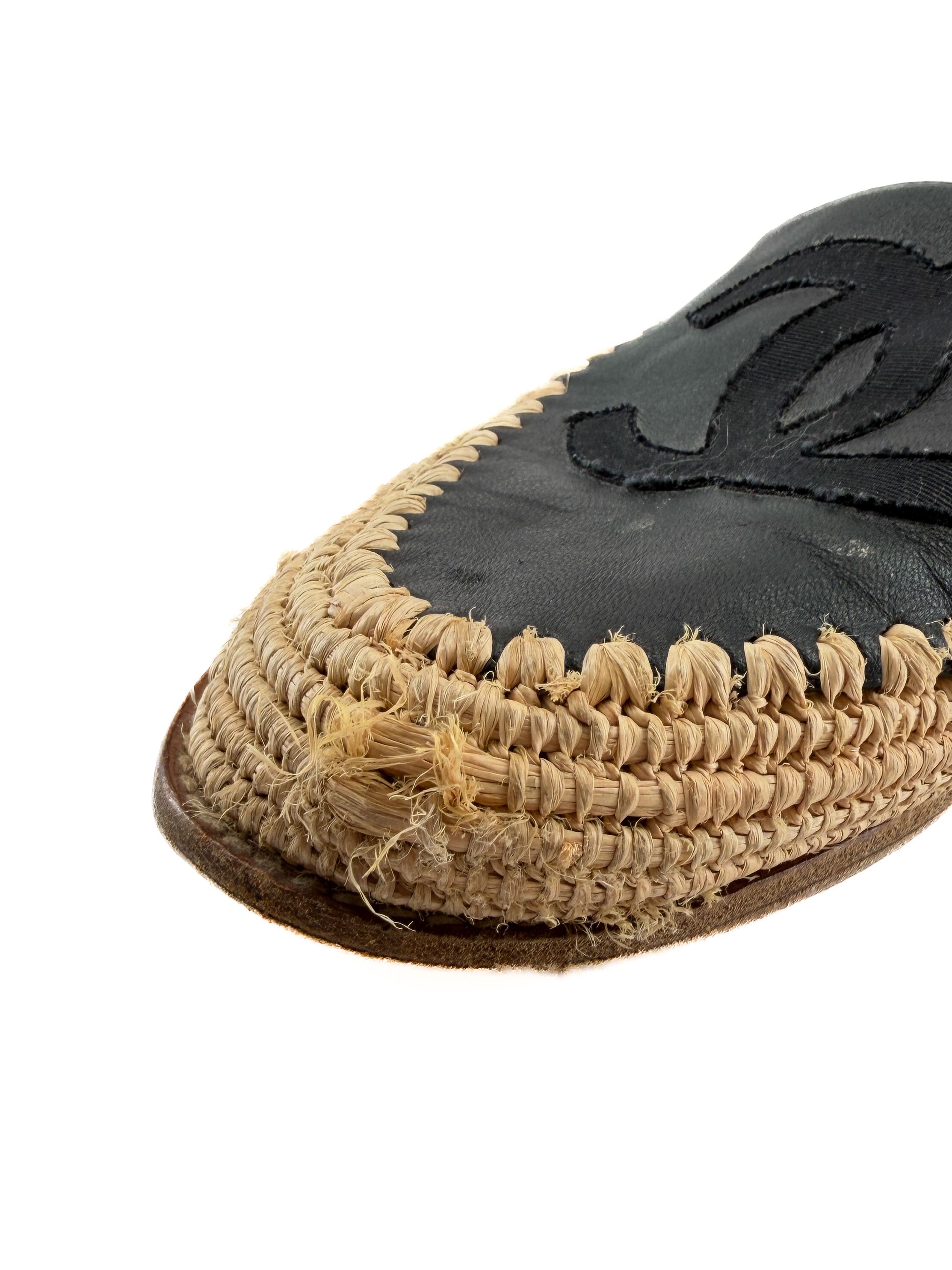Chanel black leather raffia espadrilles size 40 *as is*