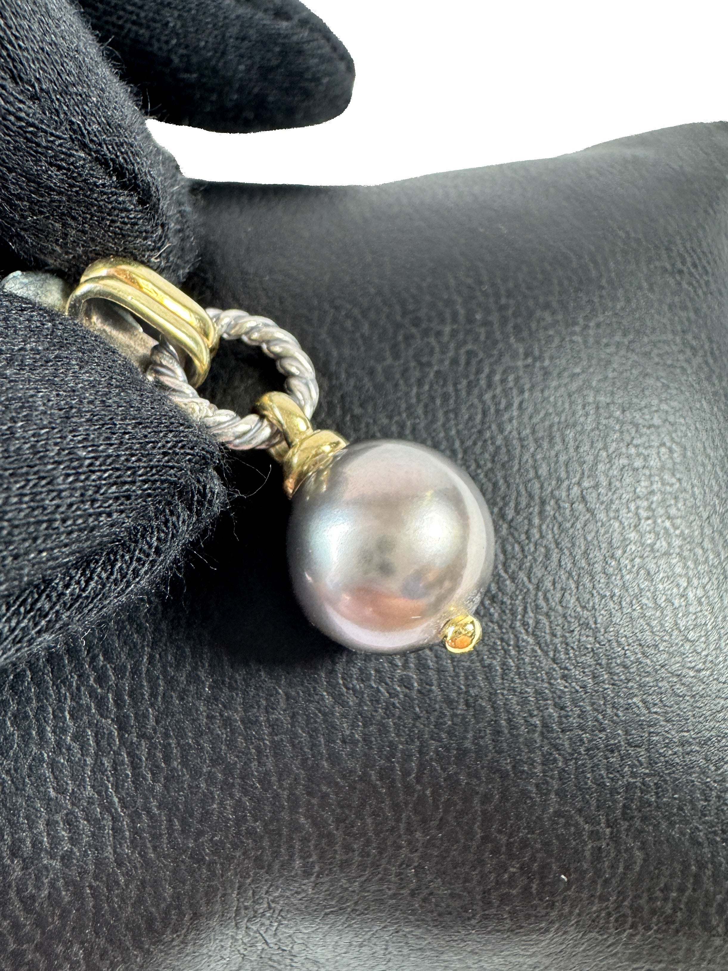 David Yurman sterling silver 14k gold gray pearl drop earrings