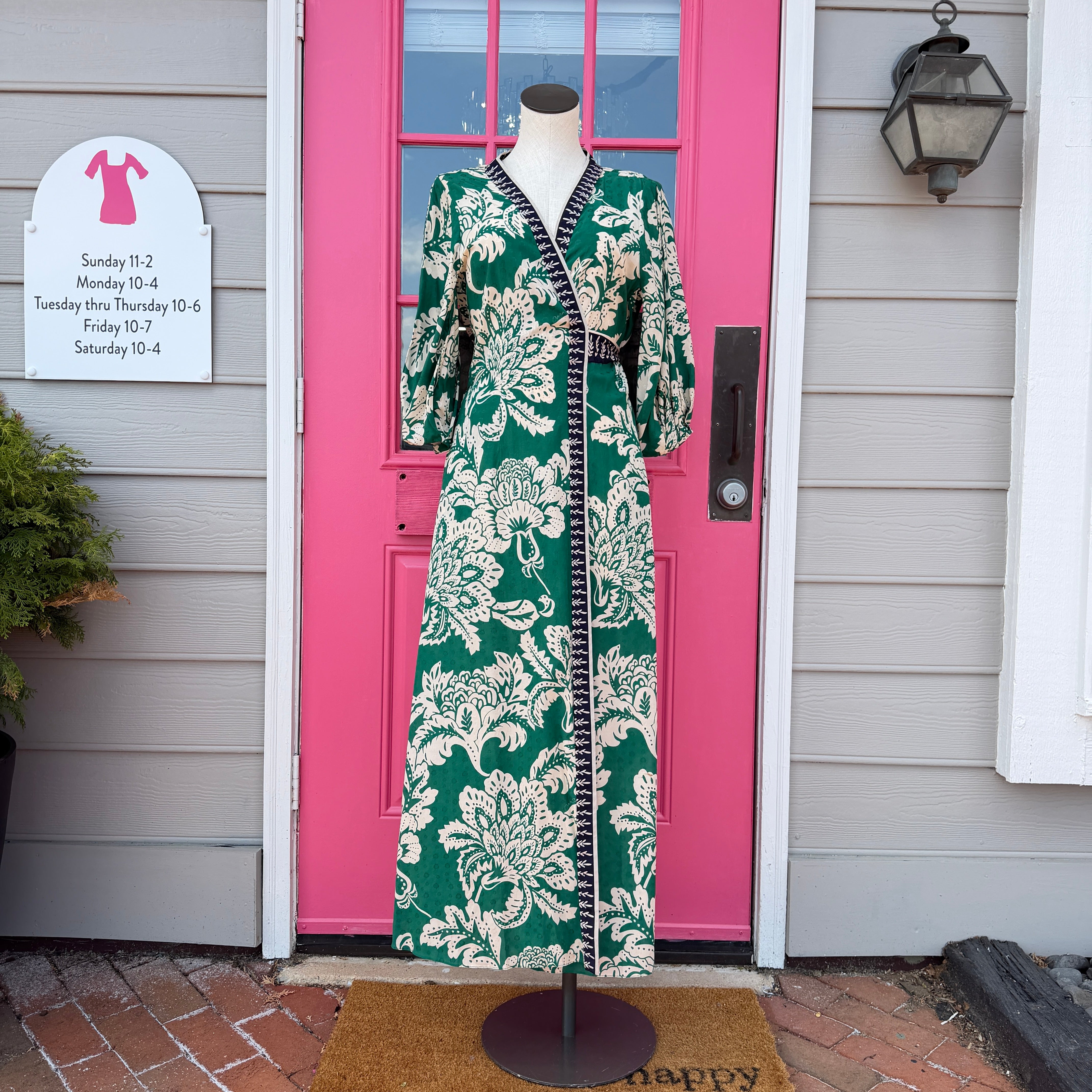 Cara Cara green cream floral wrap dress size L *as is*