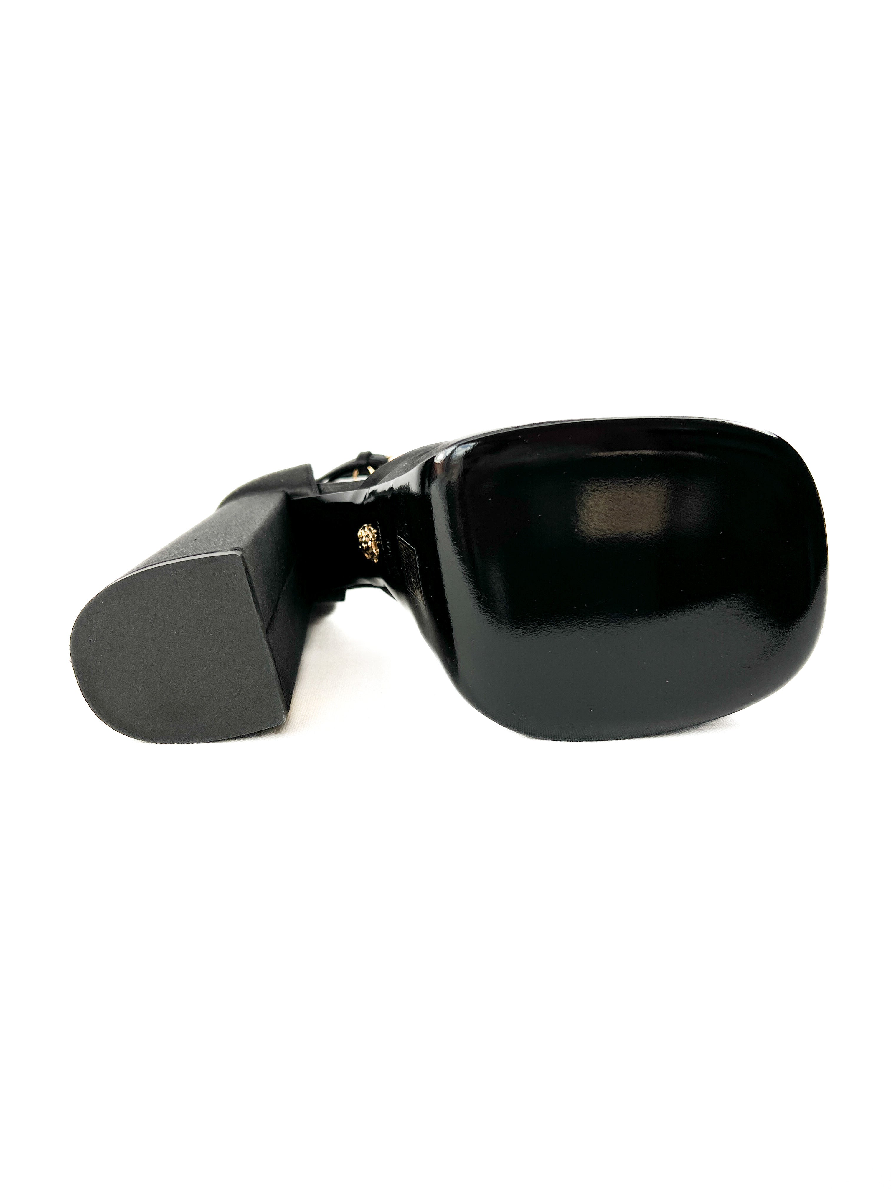 Versace Medusa Aevitas black embellished satin platform pumps size 38 NEW BOX