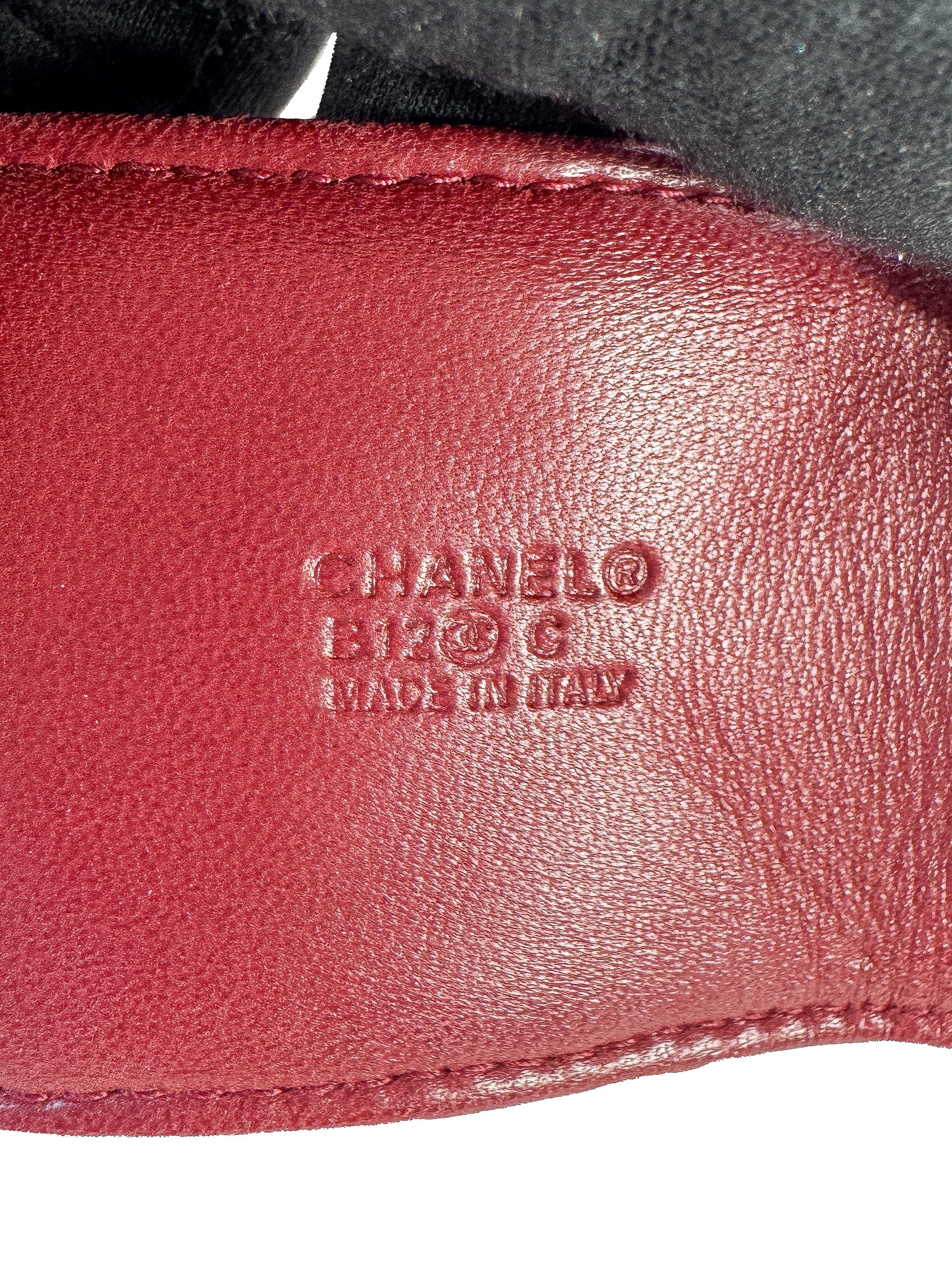 Chanel red lambskin quilted leather turnlock CC bracelet B12 C