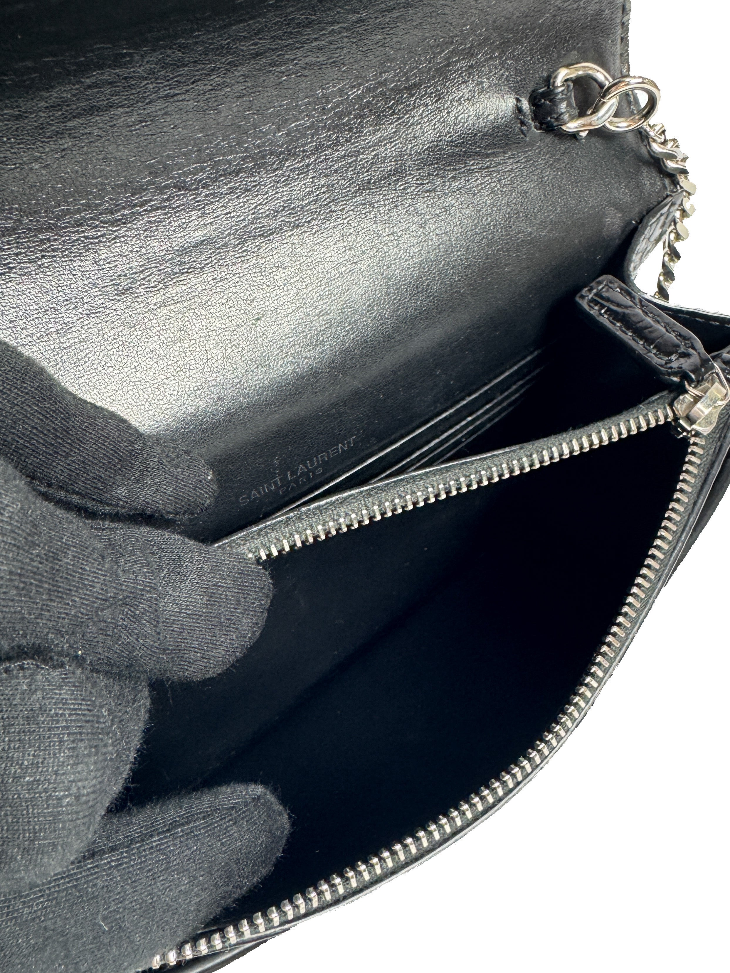 Saint Laurent black croc embossed Sunset mini GUE533026-0219