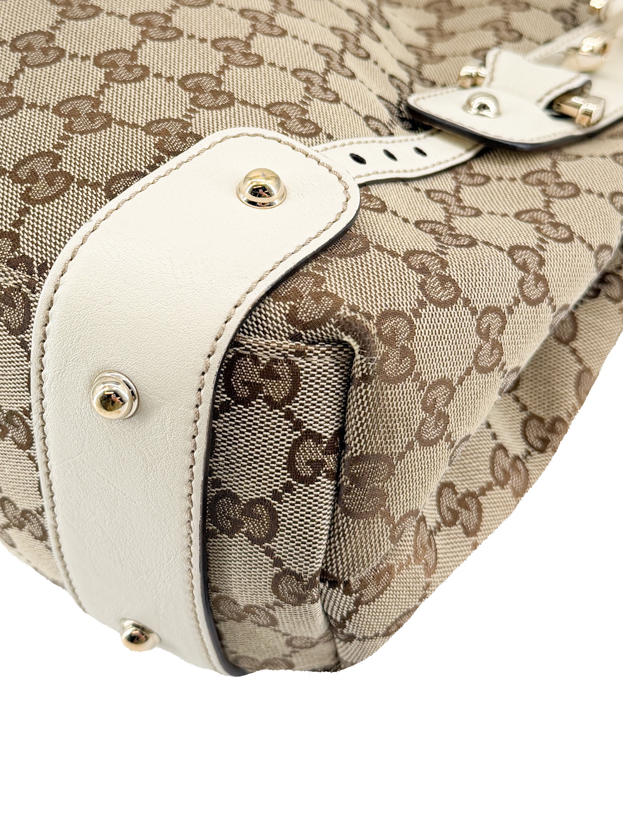 Gucci brown white signature Pelham medium shoulder bag 137621 486628