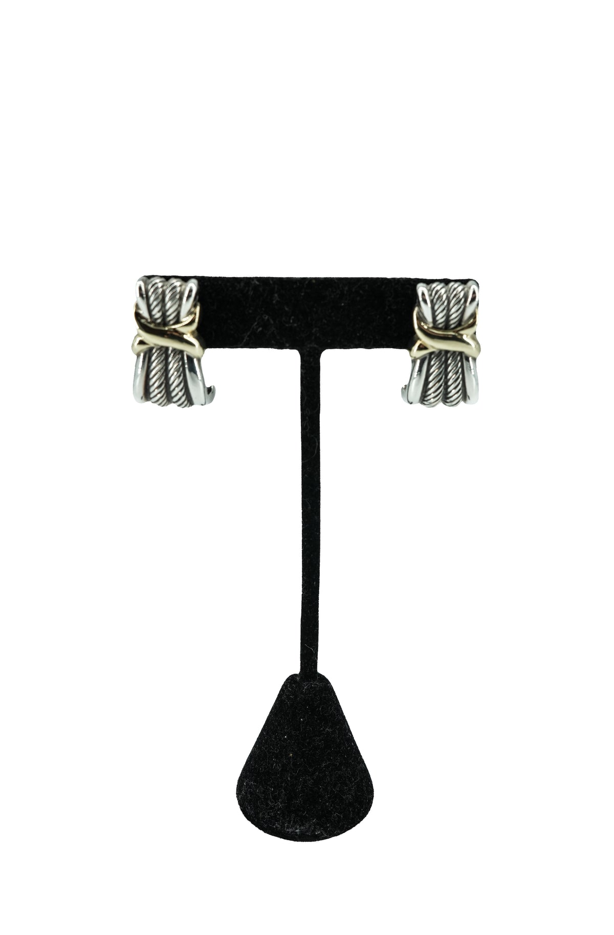 David Yurman sterling silver, yellow gold cable X earclip earrings