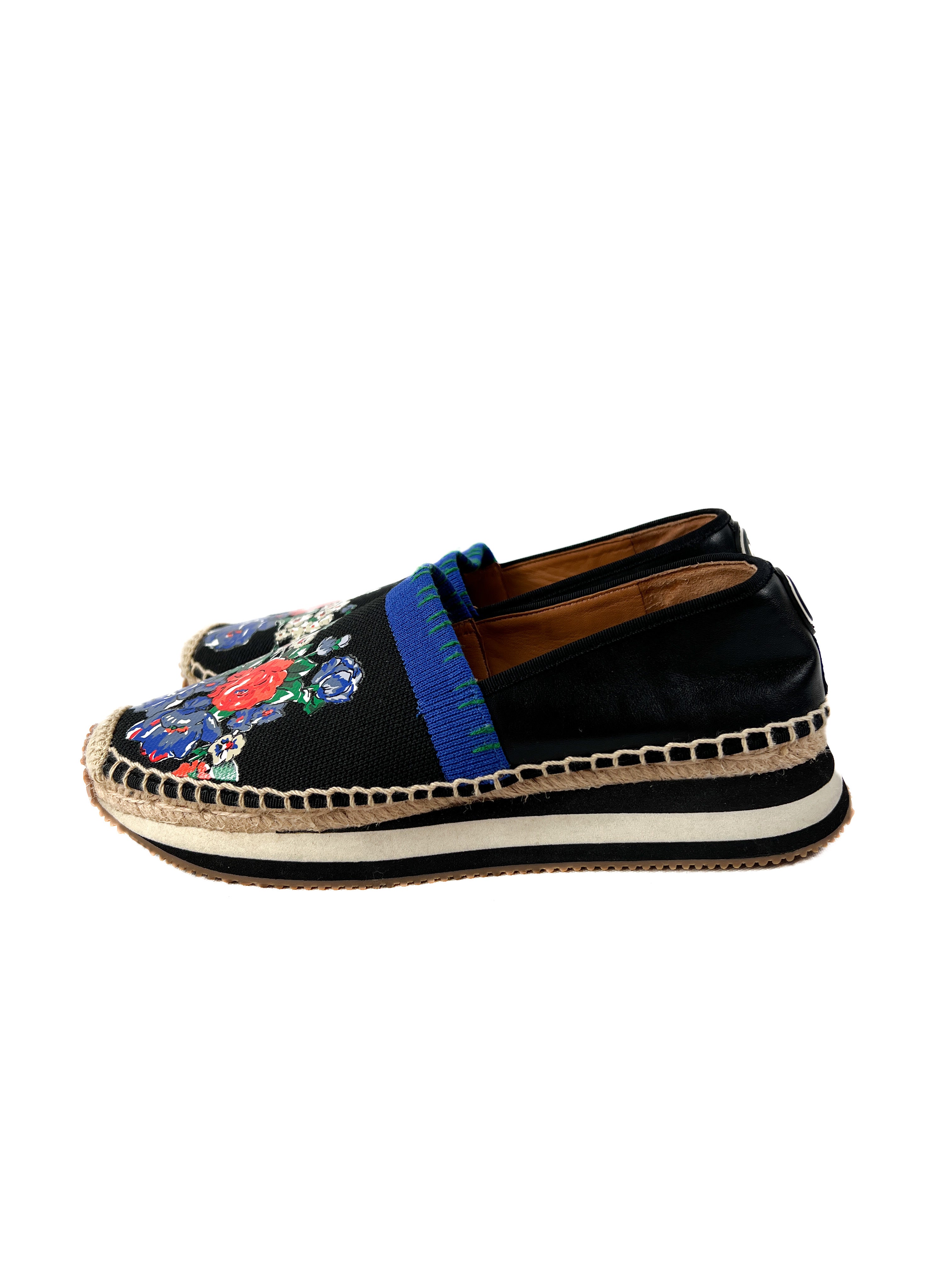 Tory Burch black floral espadrille slip ons size 7.5