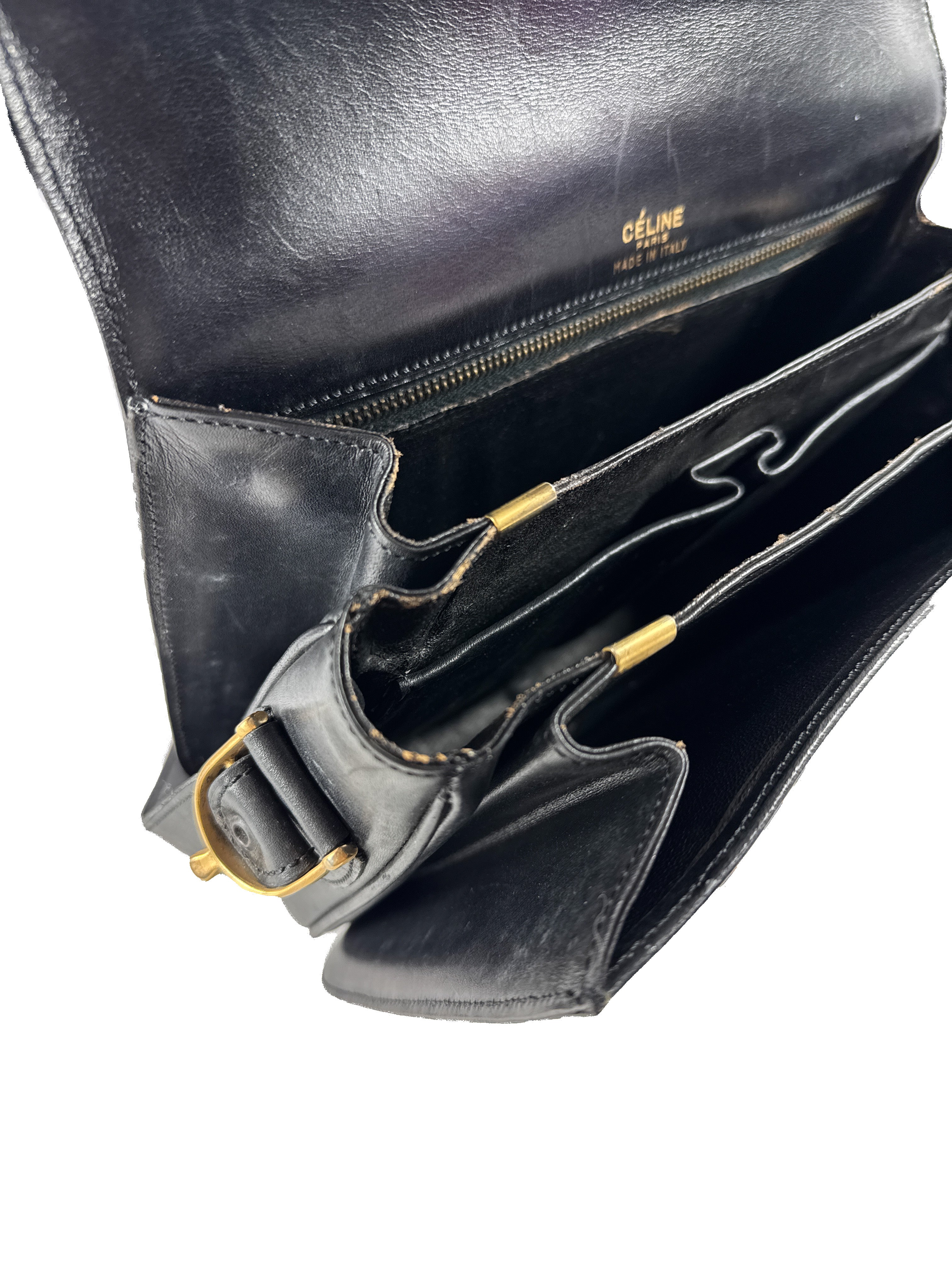 Celine black vintage 1970s carriage shoulder bag