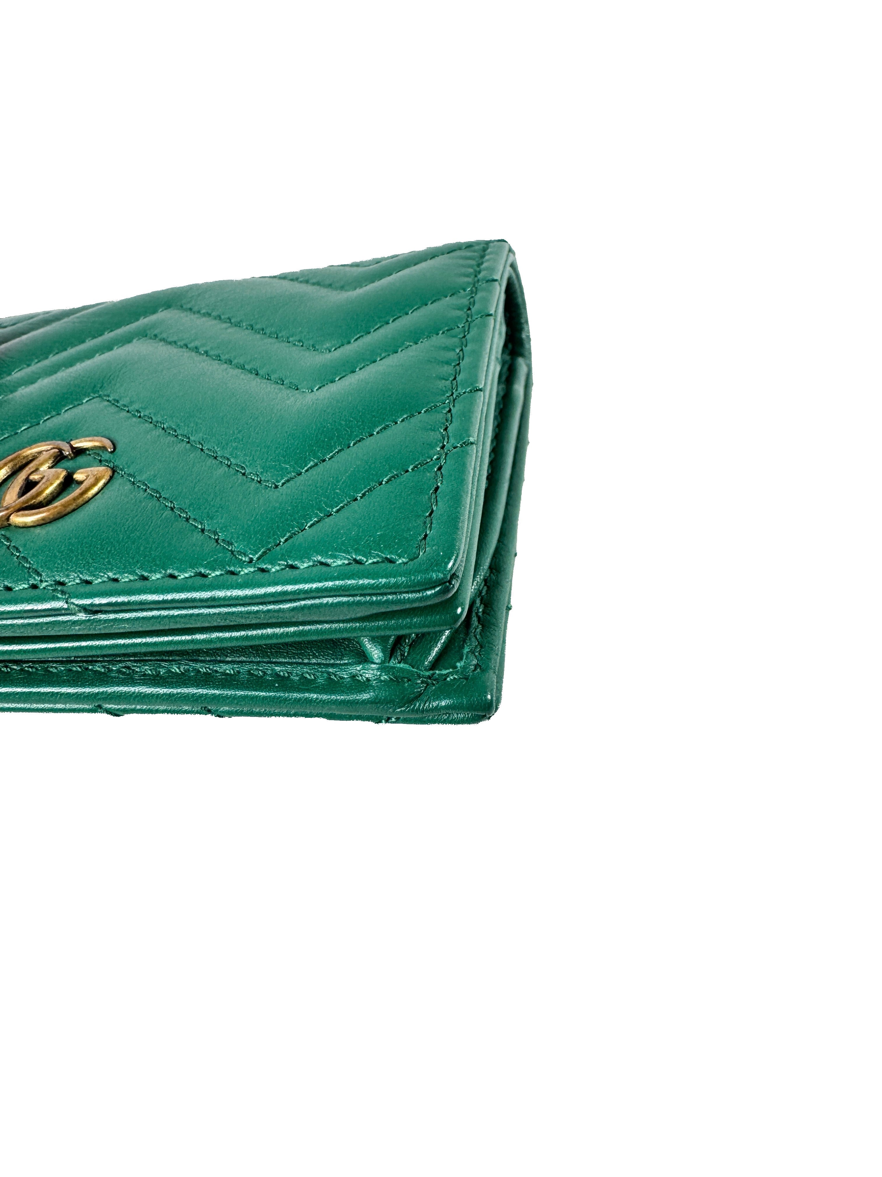 Gucci green GG calfskin Marmont Matelasse compact wallet 466492-525040