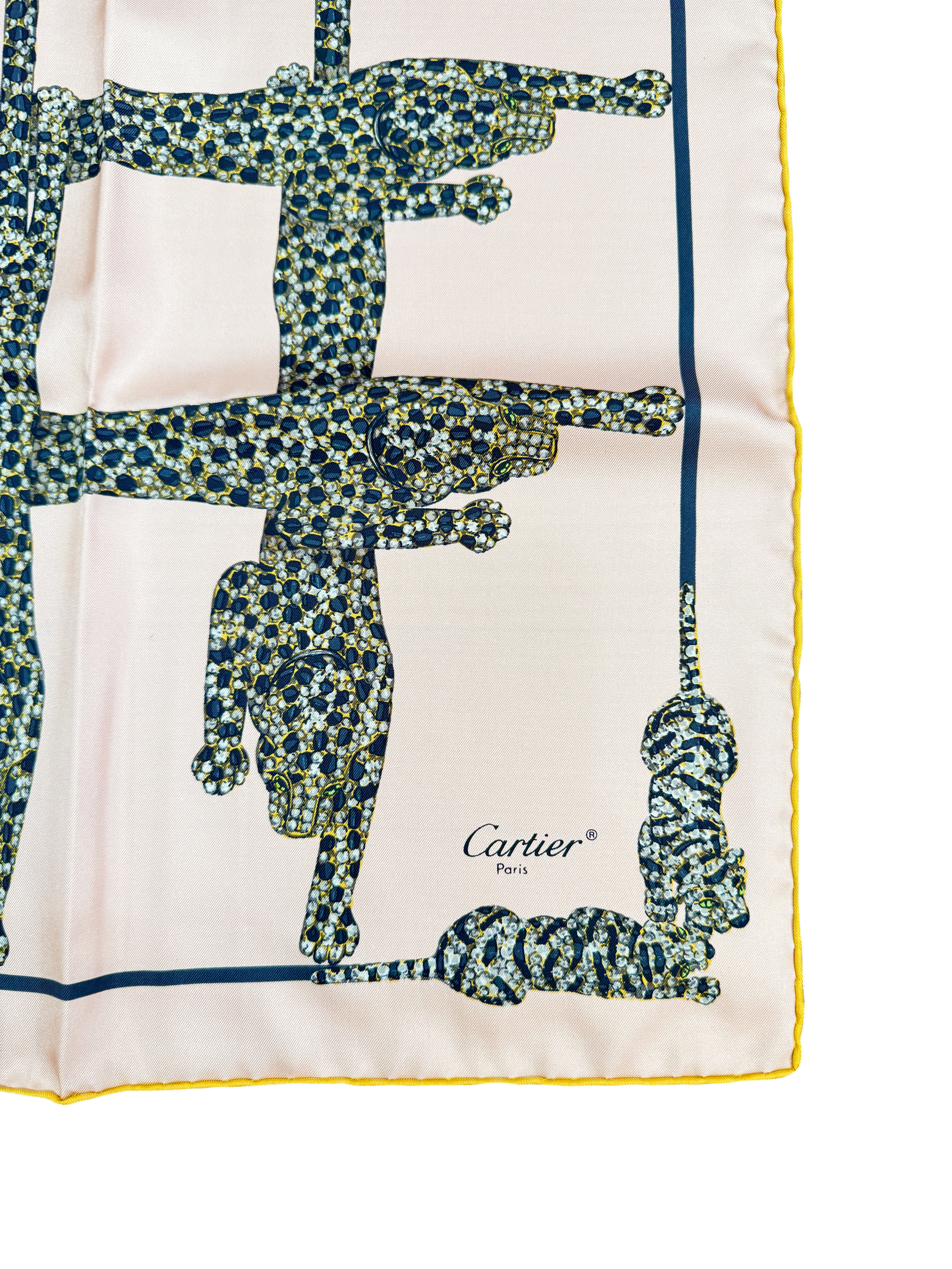 Cartier Panthère light pink silk vintage scarf 90cm