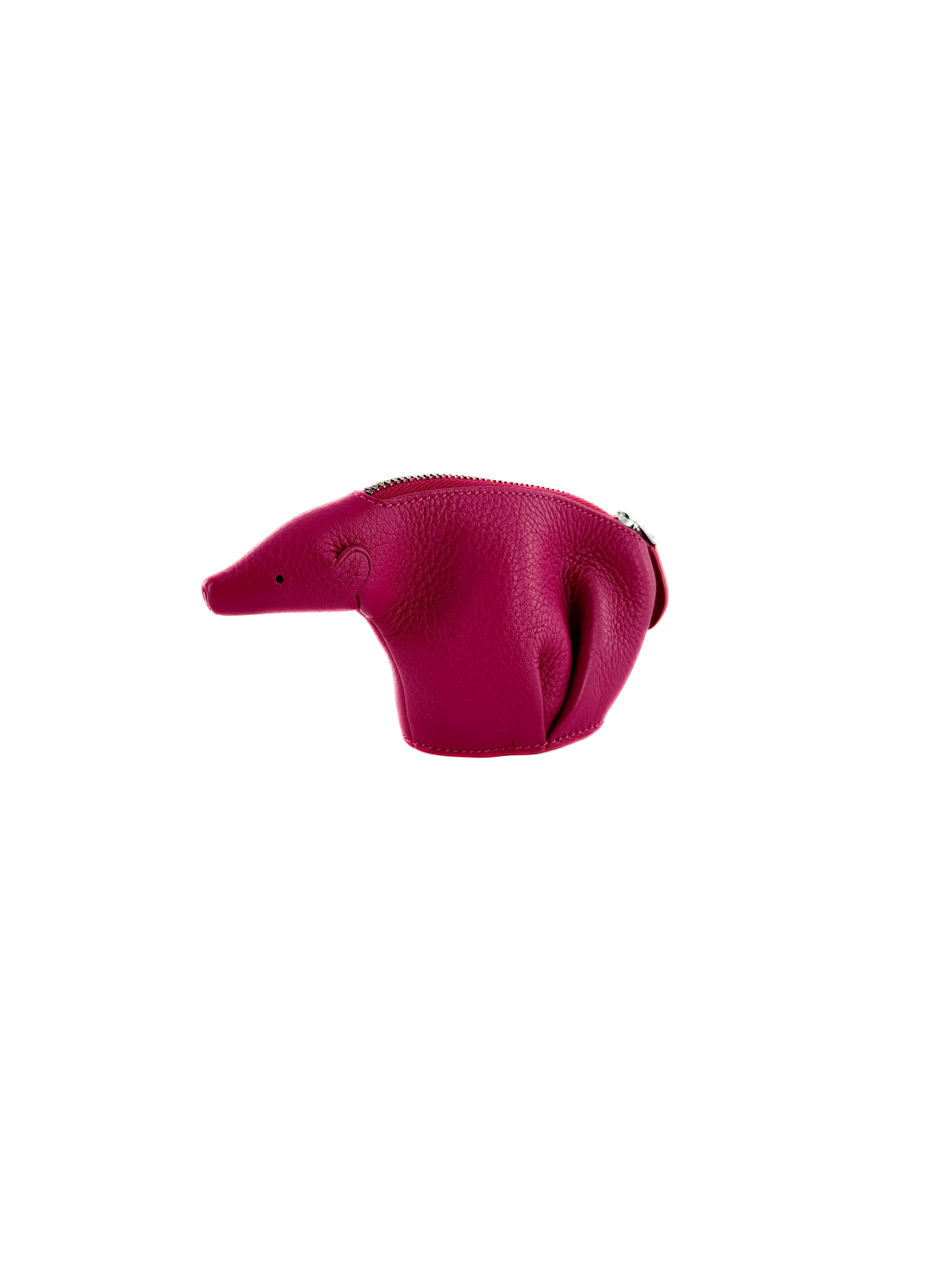 Loewe hot pink leather Bear zip pouch 101309