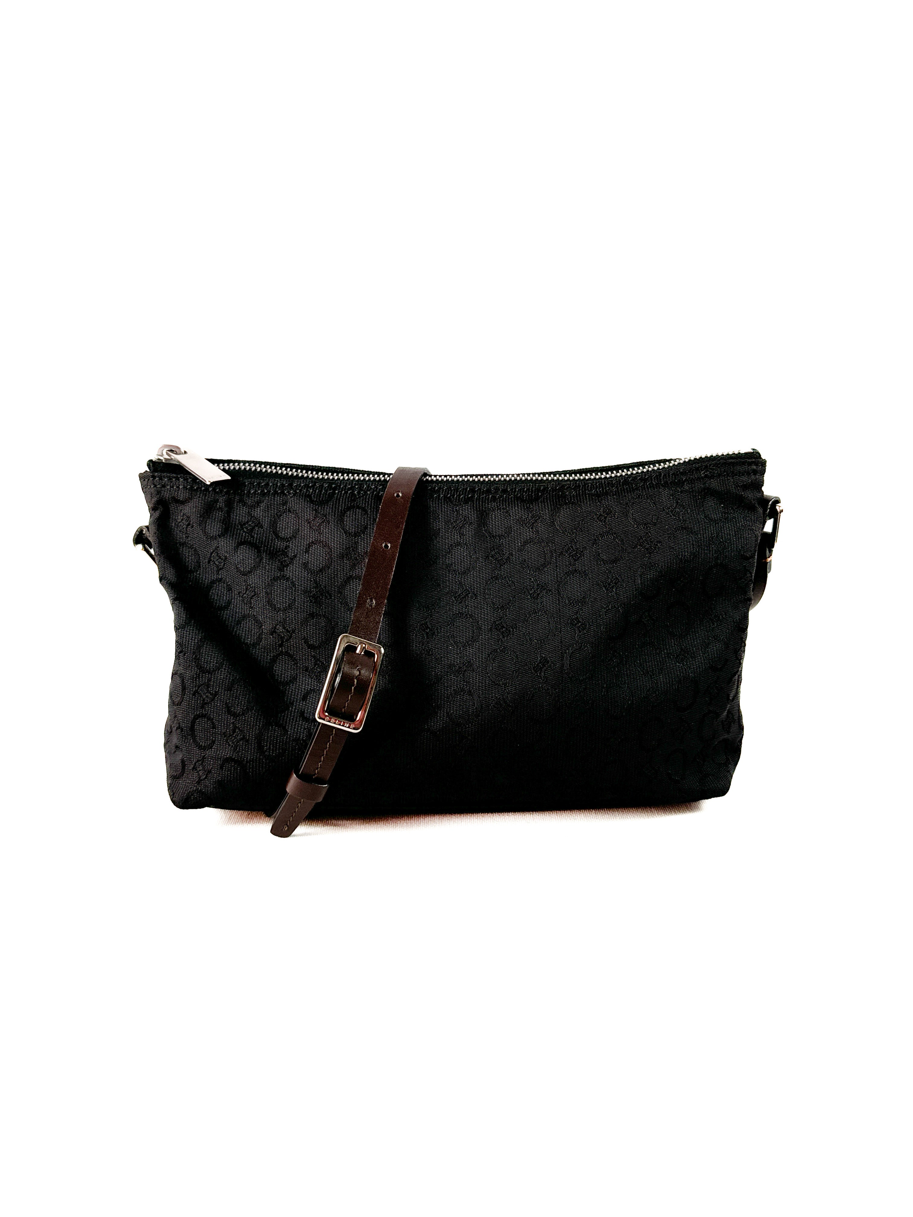 Celine black & brown vintage nylon leather Macadam Blason crossbody MC00/1