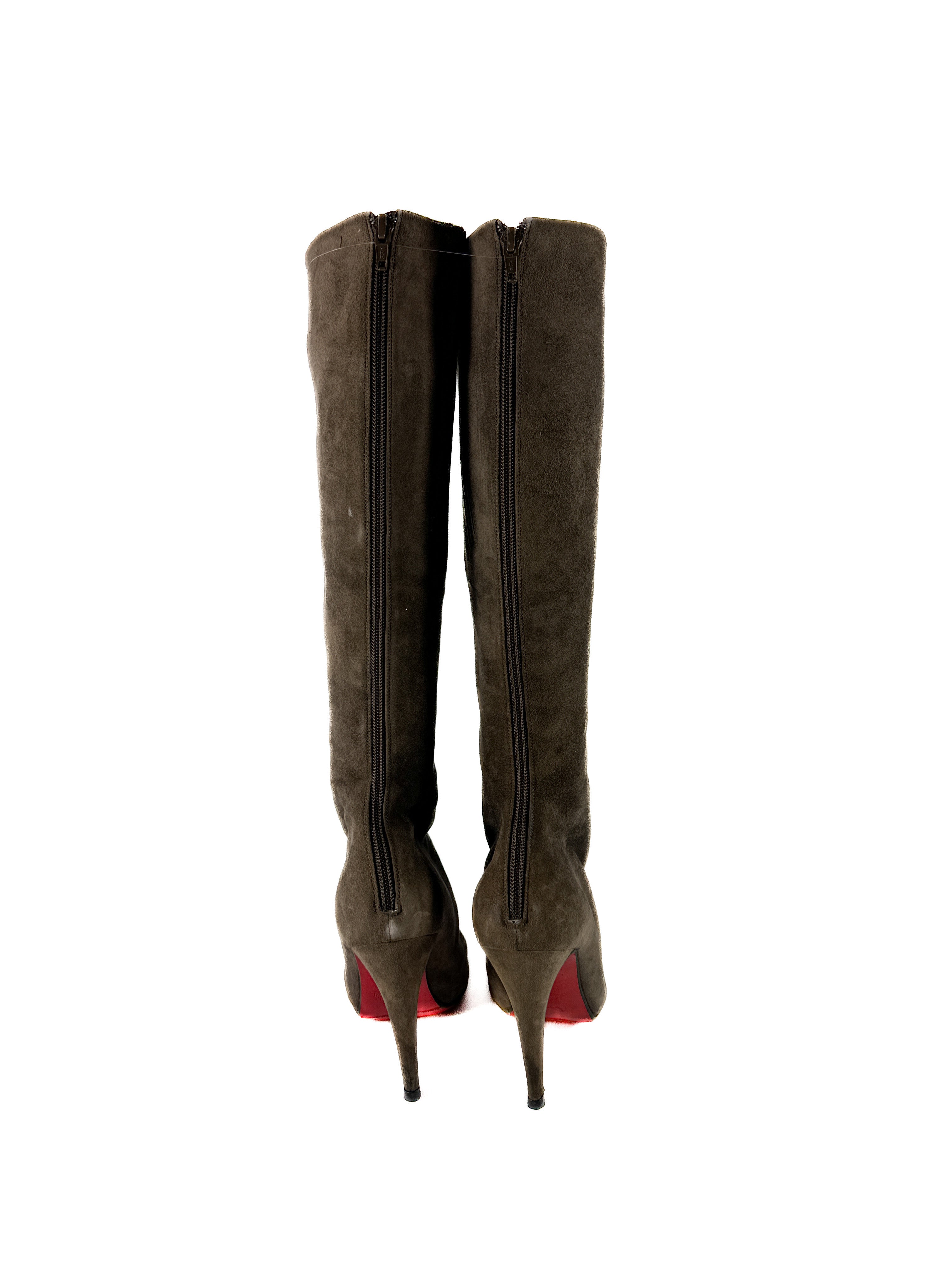 Christian Louboutin taupe suede knee high boots size 38.5 *as is*