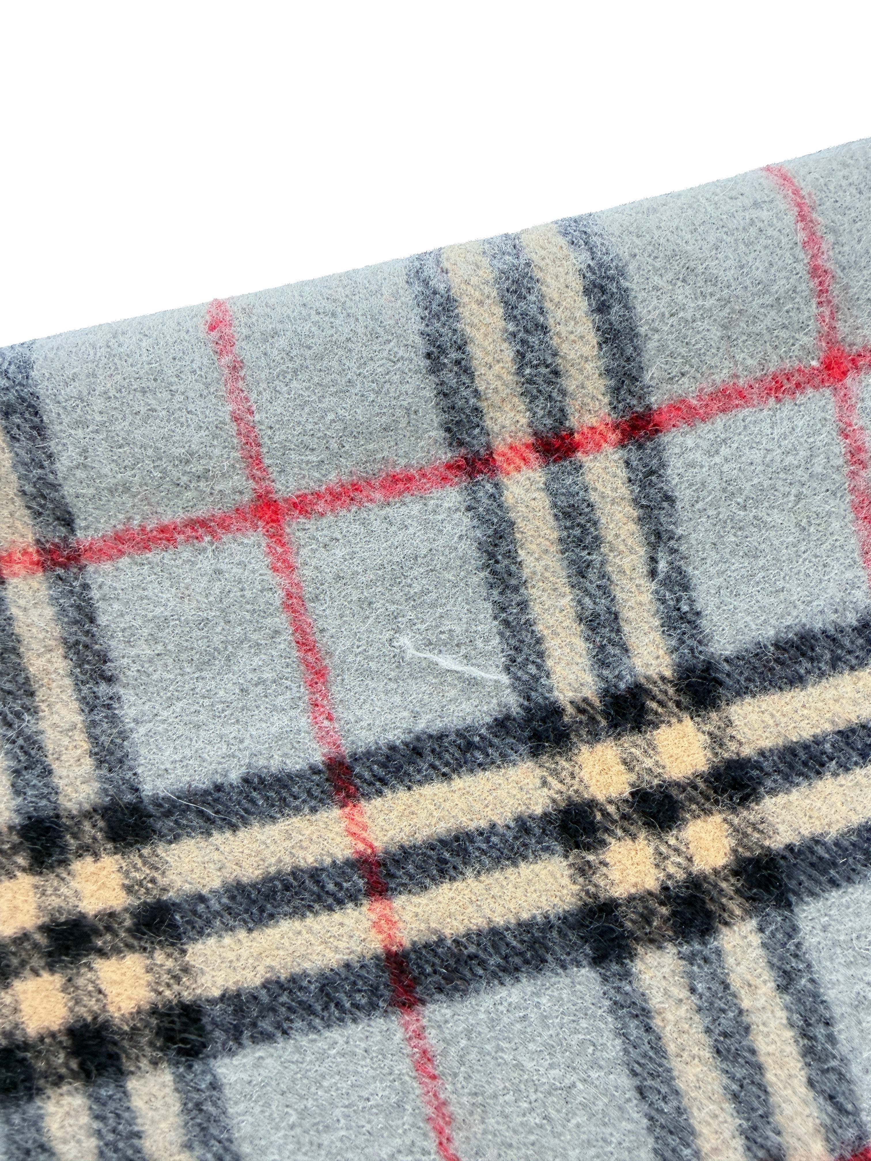 Burberry gray/blue, navy, red, beige plaid cashmere vintage scarf
