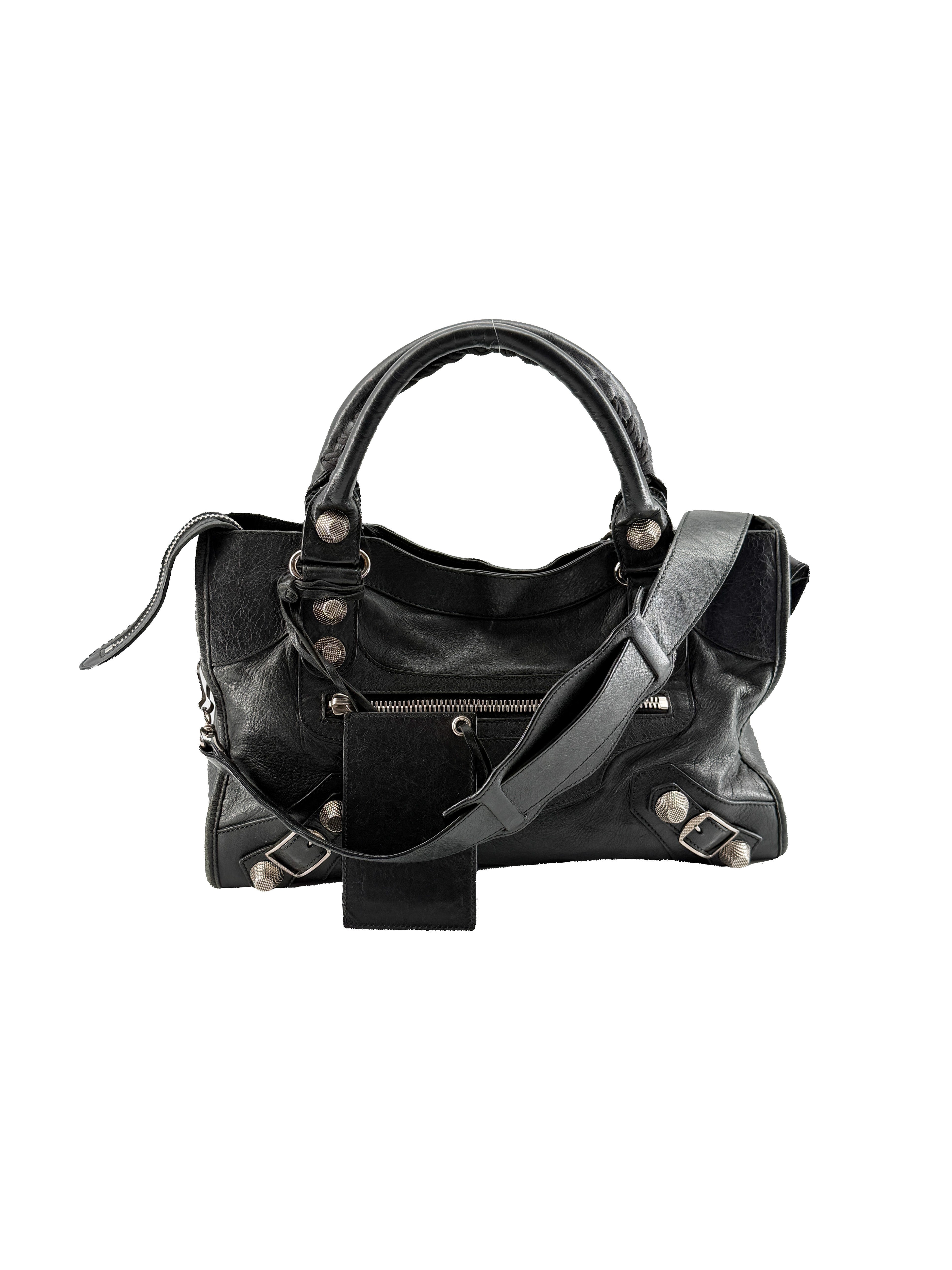 Balenciaga black leather Giant Motocross City handbag 173084-001013