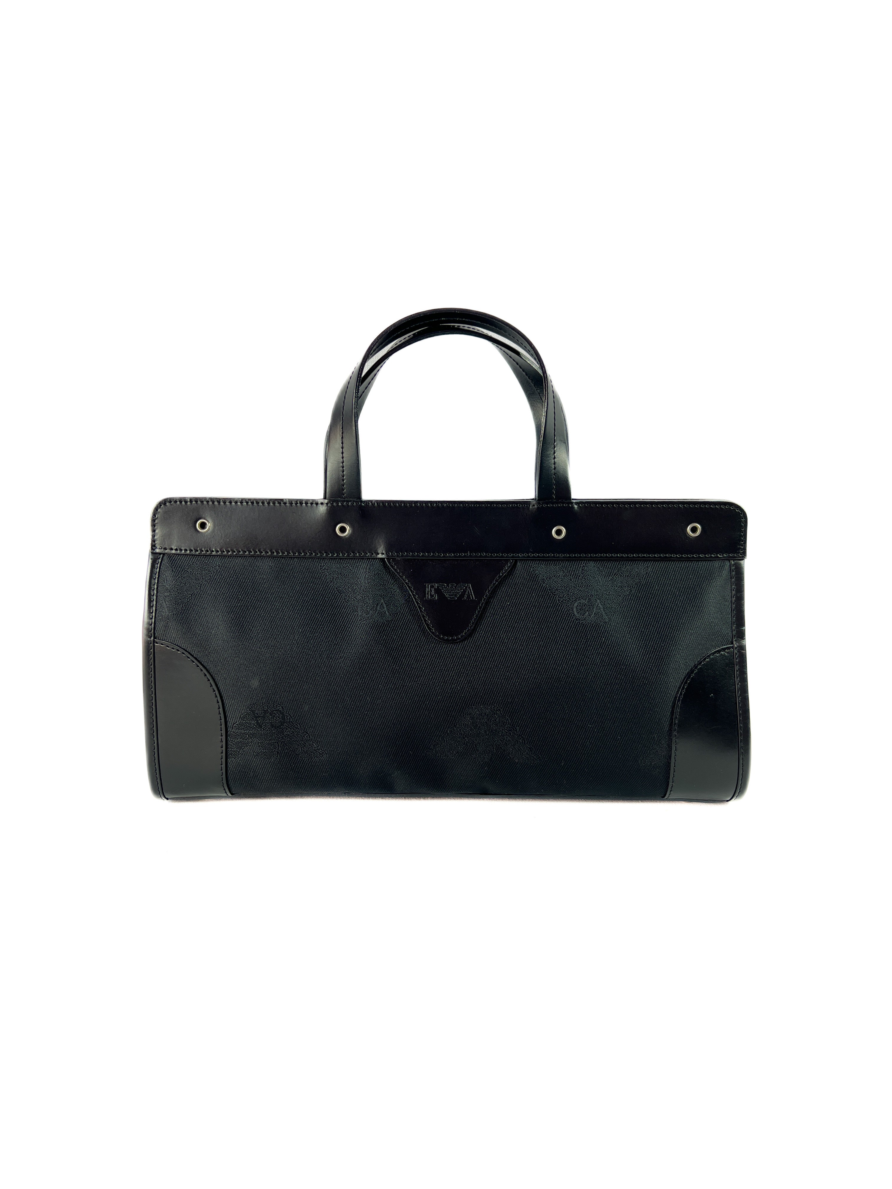 Emporio Armani black canvas leather top handle bag