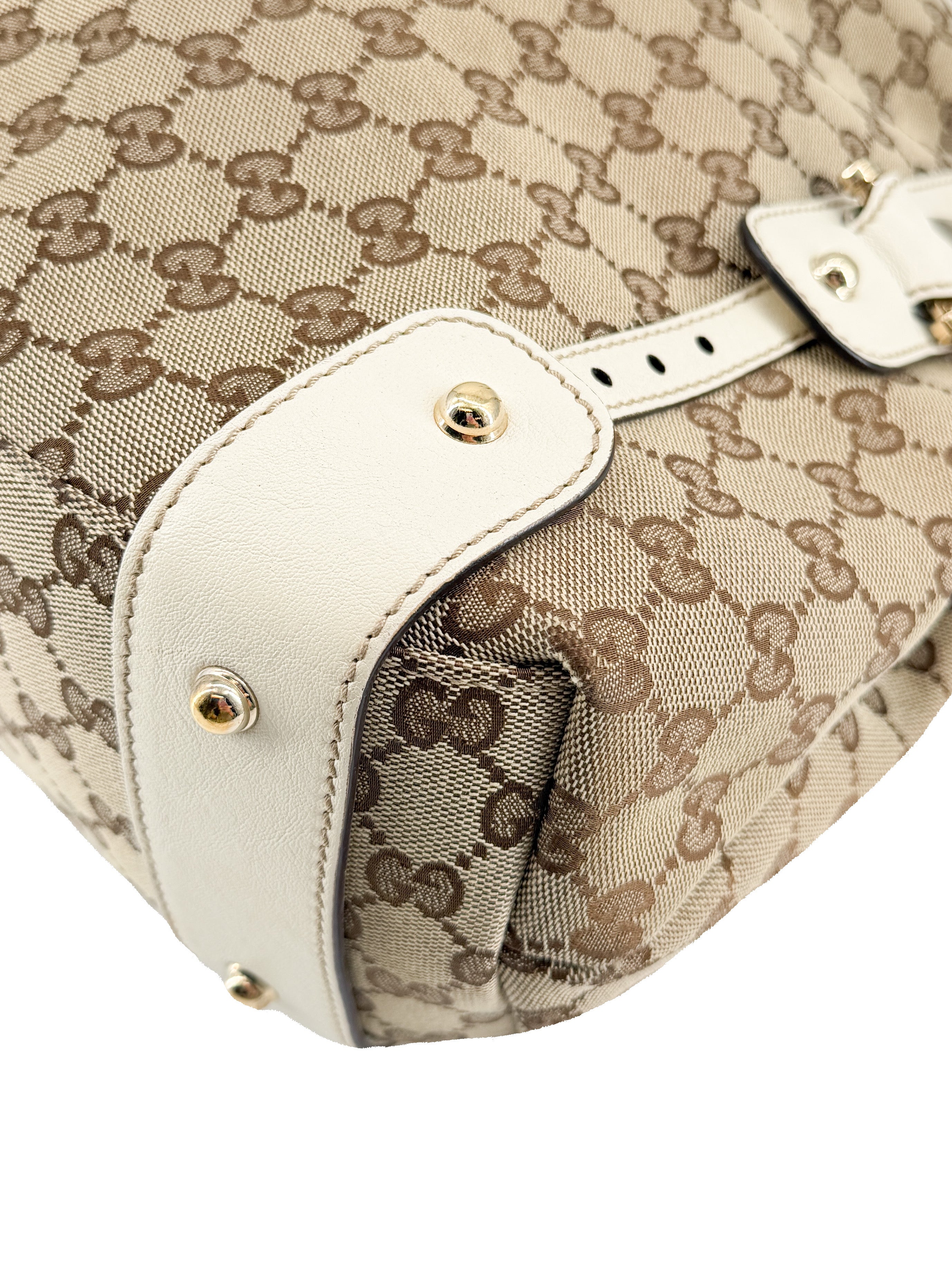 Gucci brown white signature Pelham medium shoulder bag 137621 486628