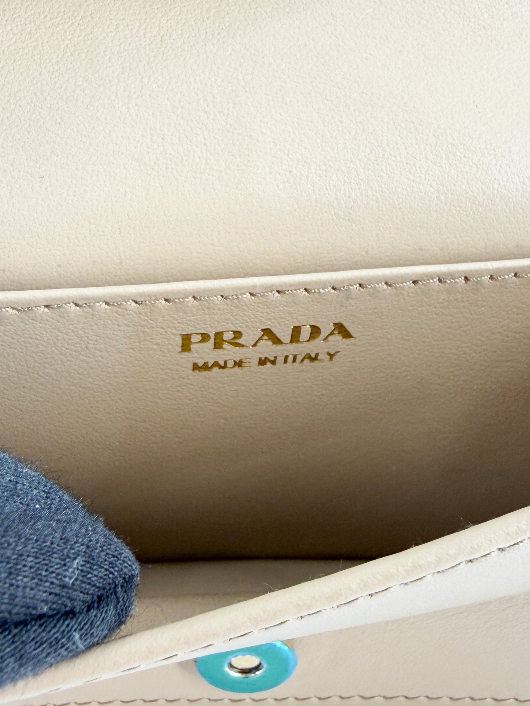 Prada beige symbol card holder with strap 62
