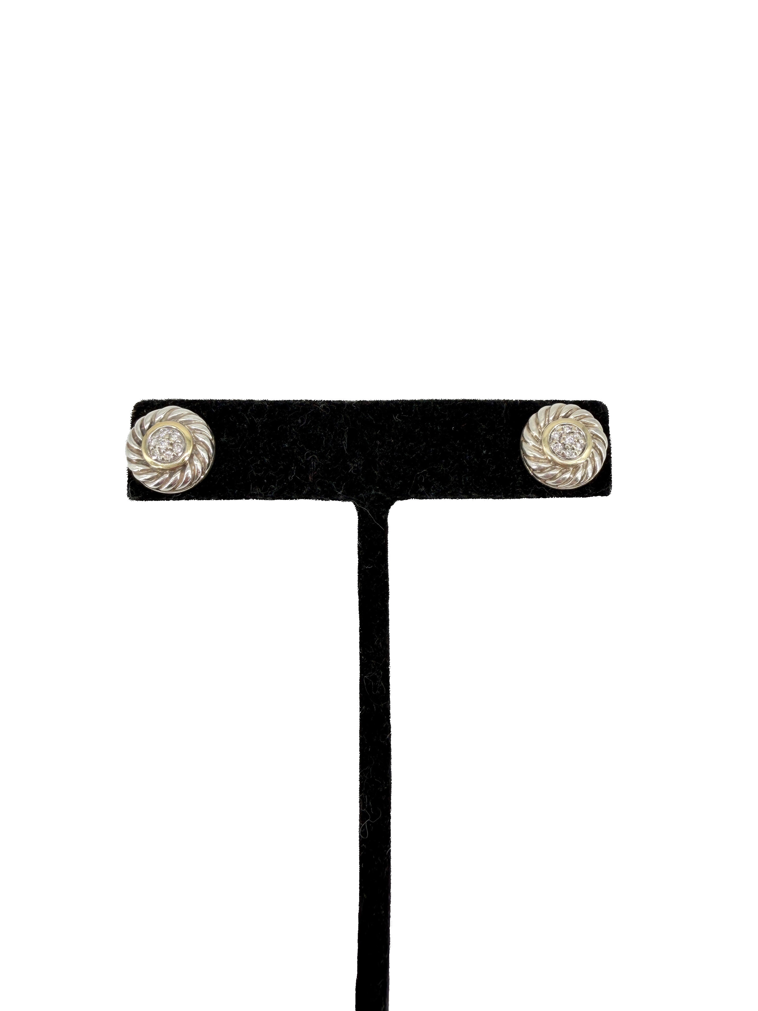 David Yurman sterling silver, yellow gold, diamond Cookie stud earrings