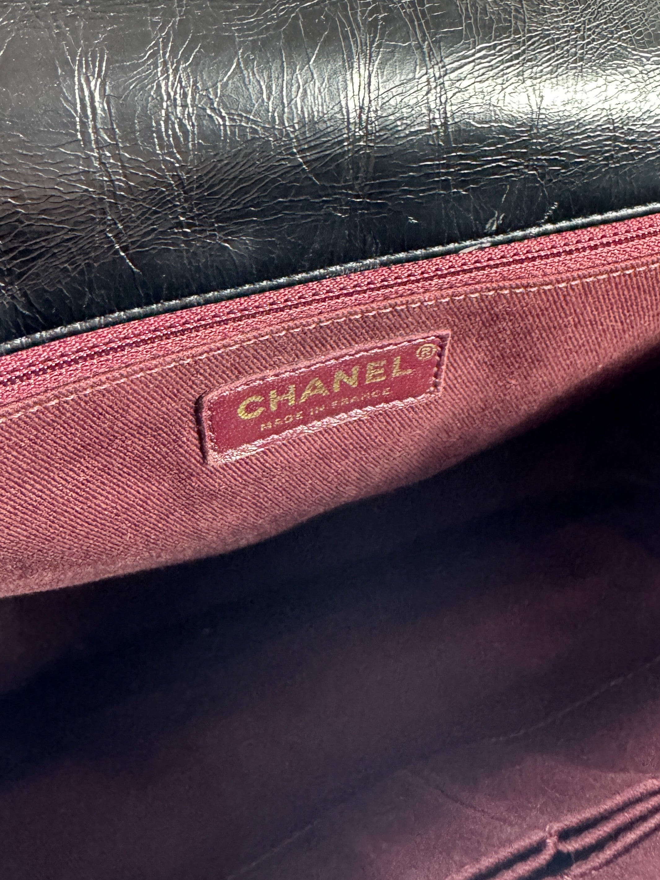 Chanel black/burgundy leather medium Castle Rock flap bag 23207144