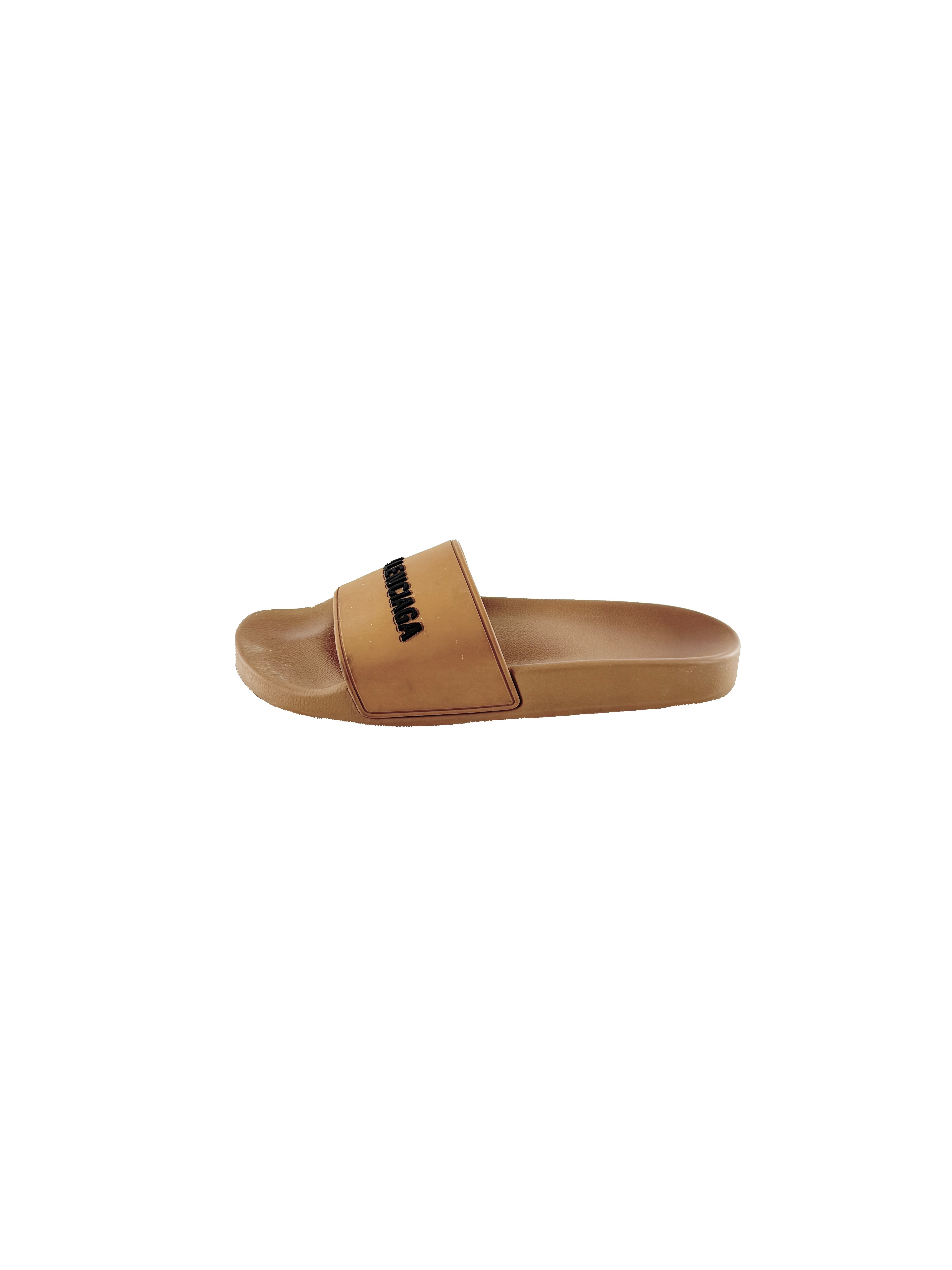 Balenciaga brown logo rubber slides size 8