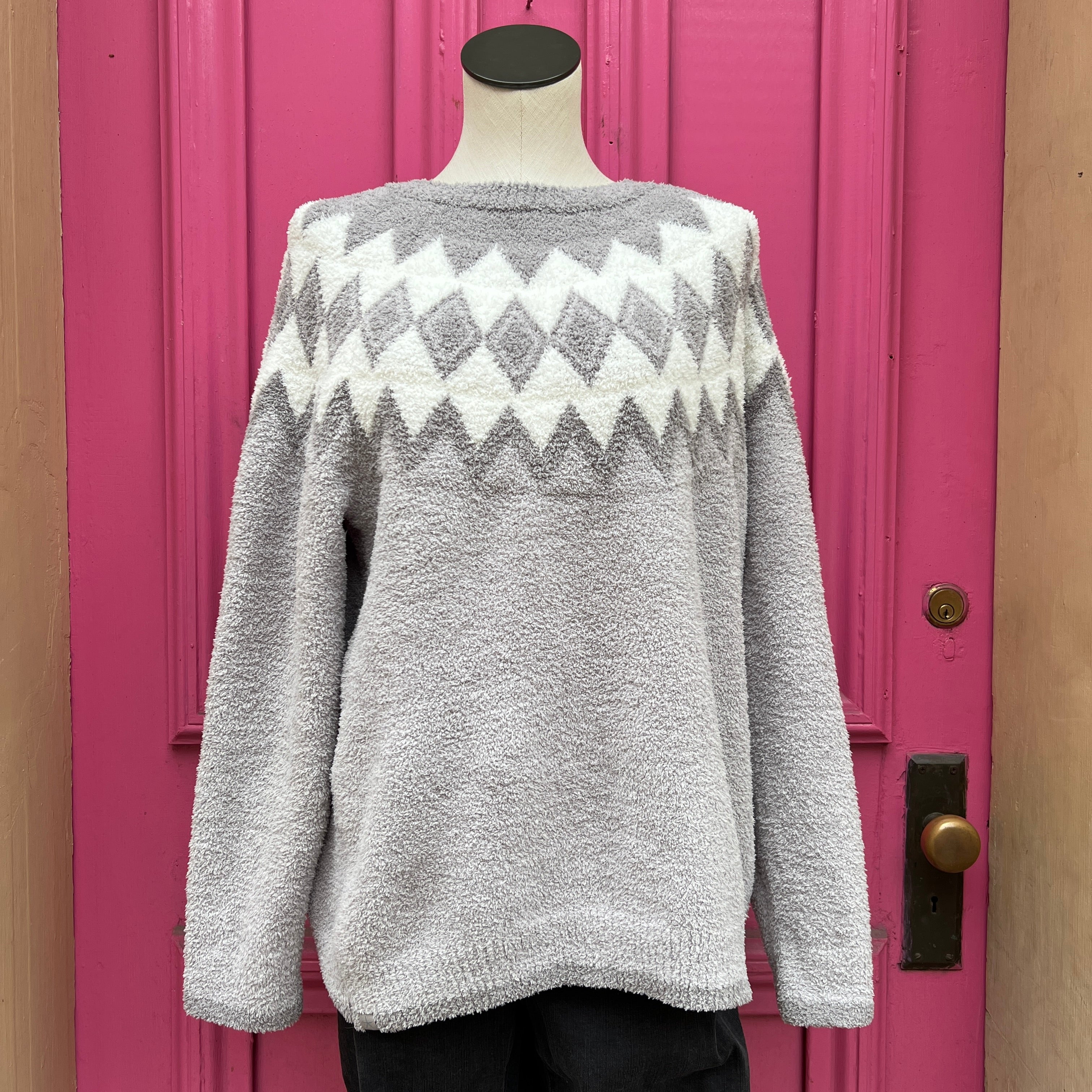 Barefoot Dreams gray white print sweater size 1X