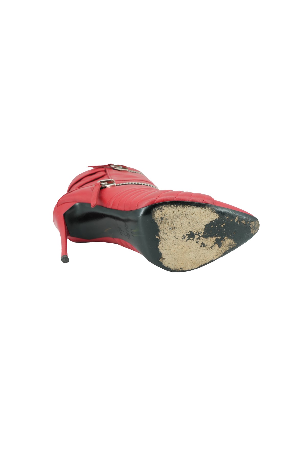 Giuseppe Zanotti red leather heeled moto boots size 38.5