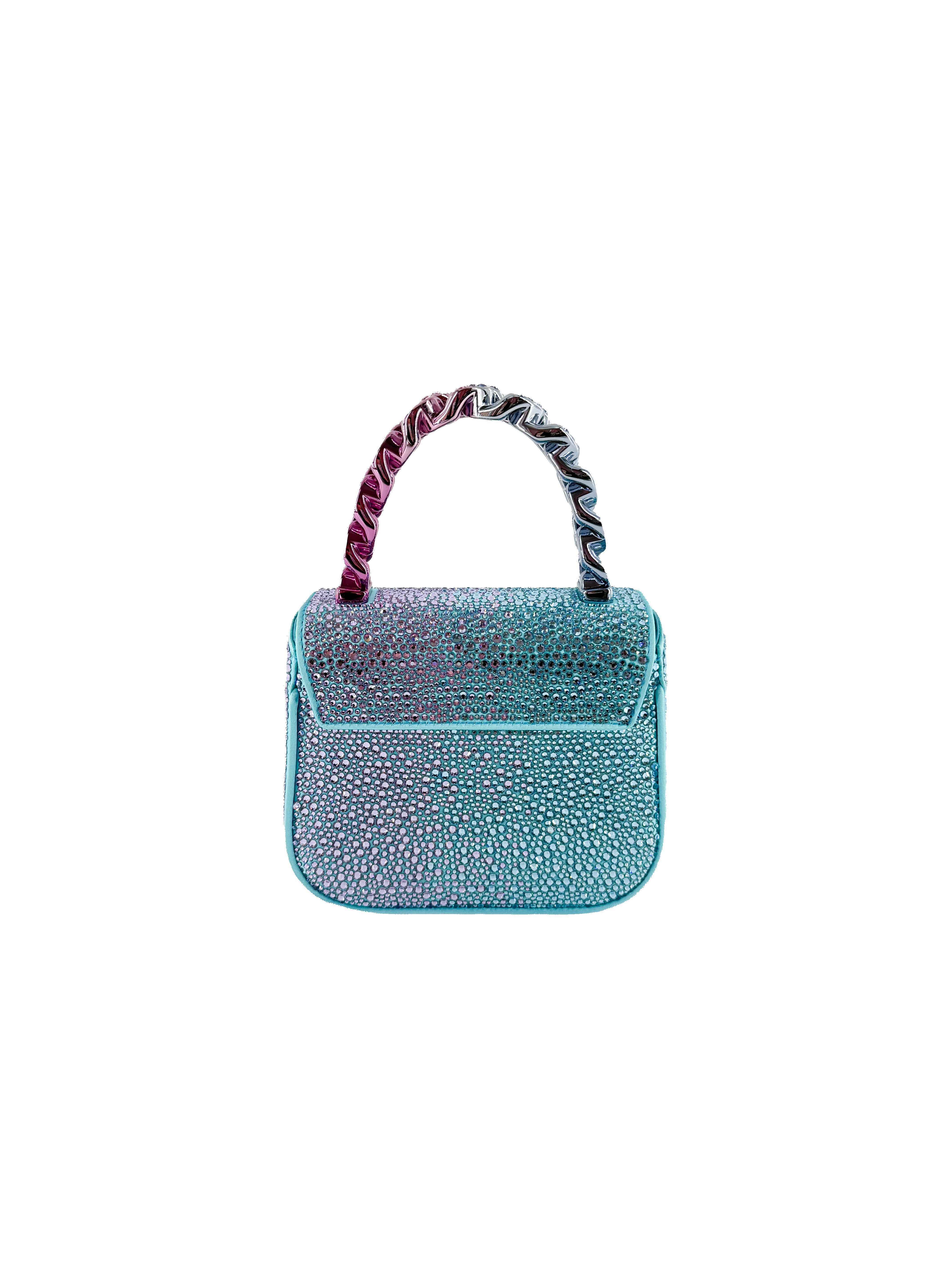 Versace satin crystal studded mini La Medusa bag blue/pink