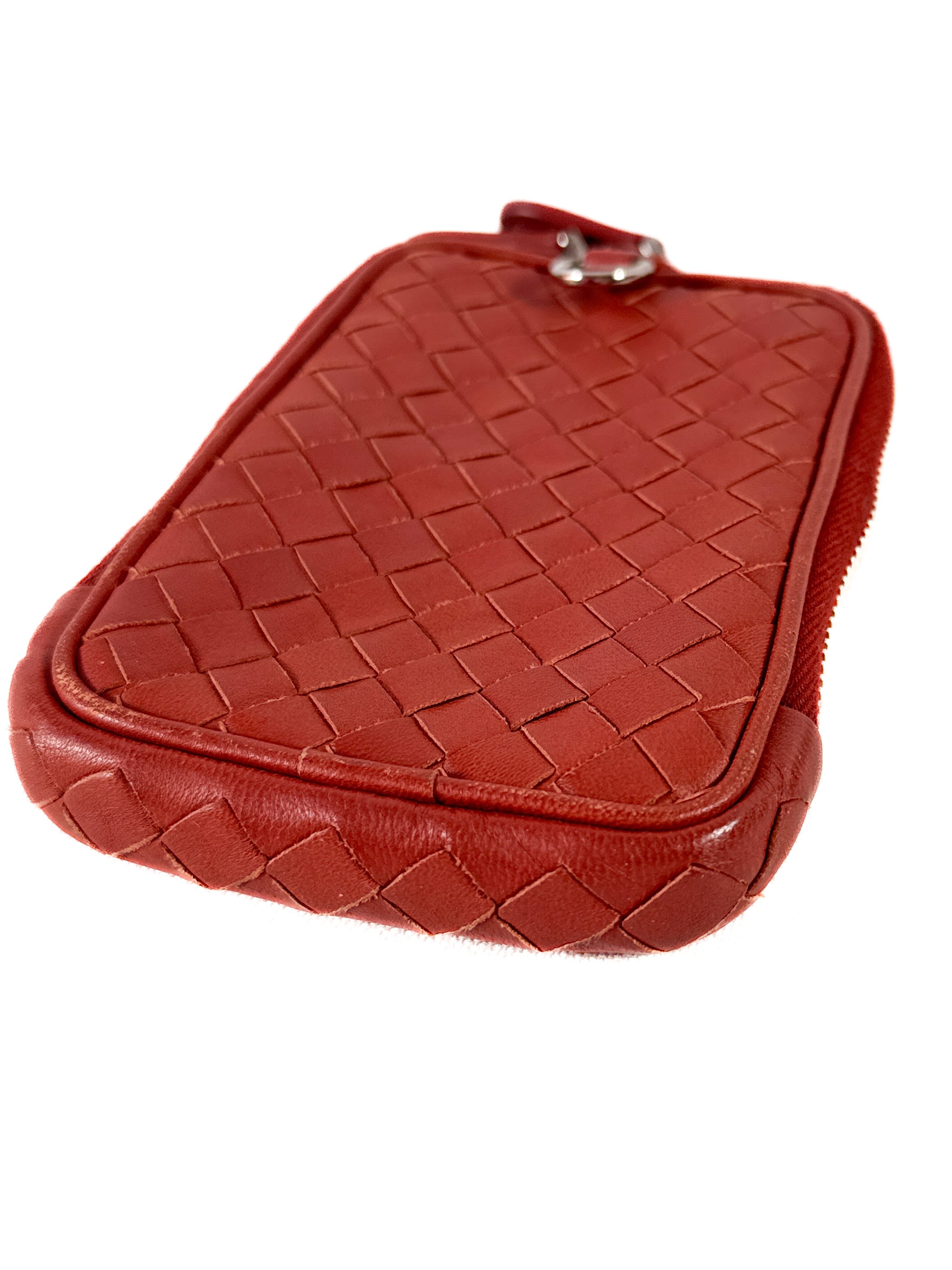 Bottega Veneta red intrecciato leather nano zip tech case lanyard 217589 V001D 6503