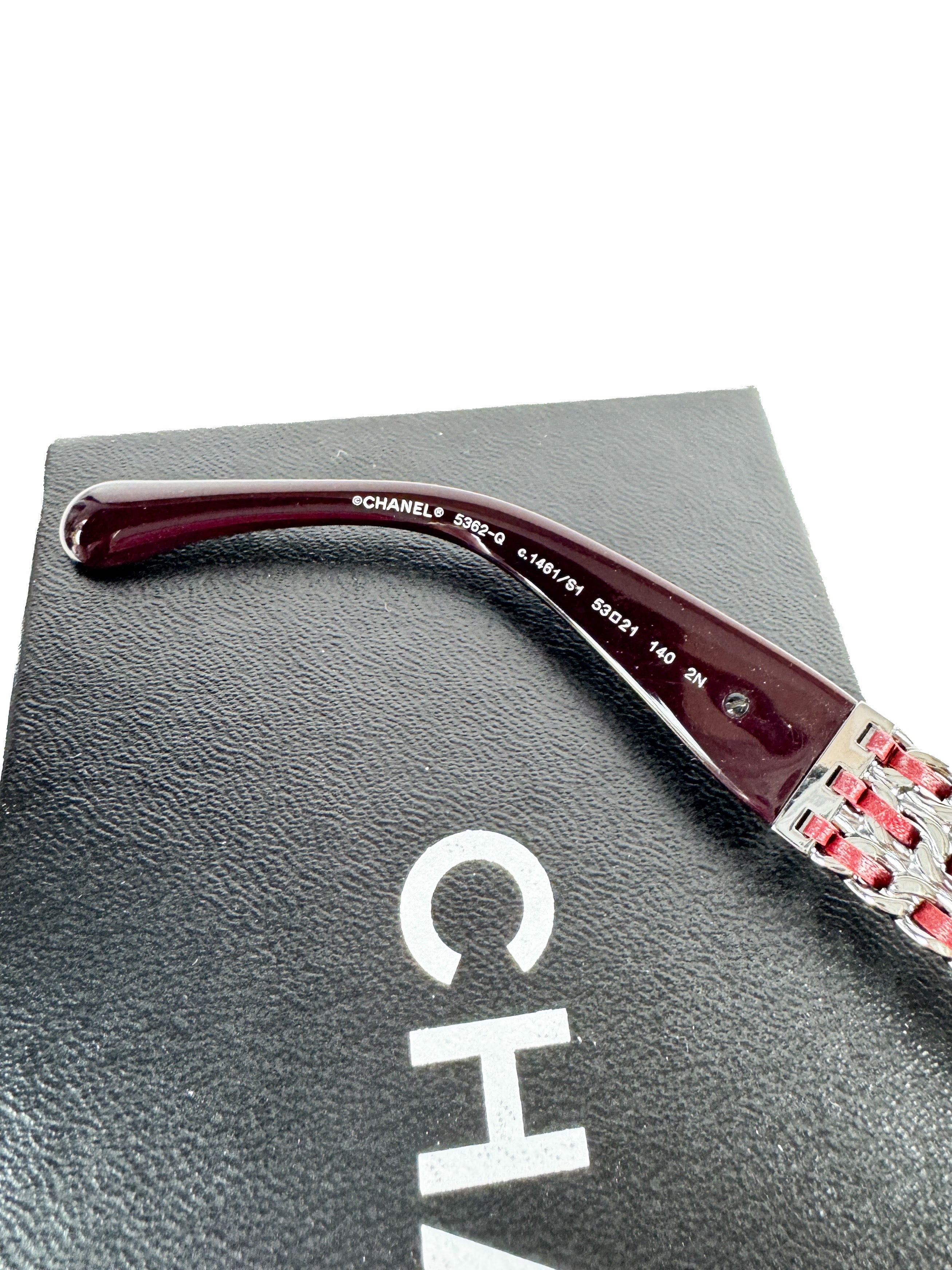 Chanel acetate lambskin leather chain sunglasses burgundy 67079