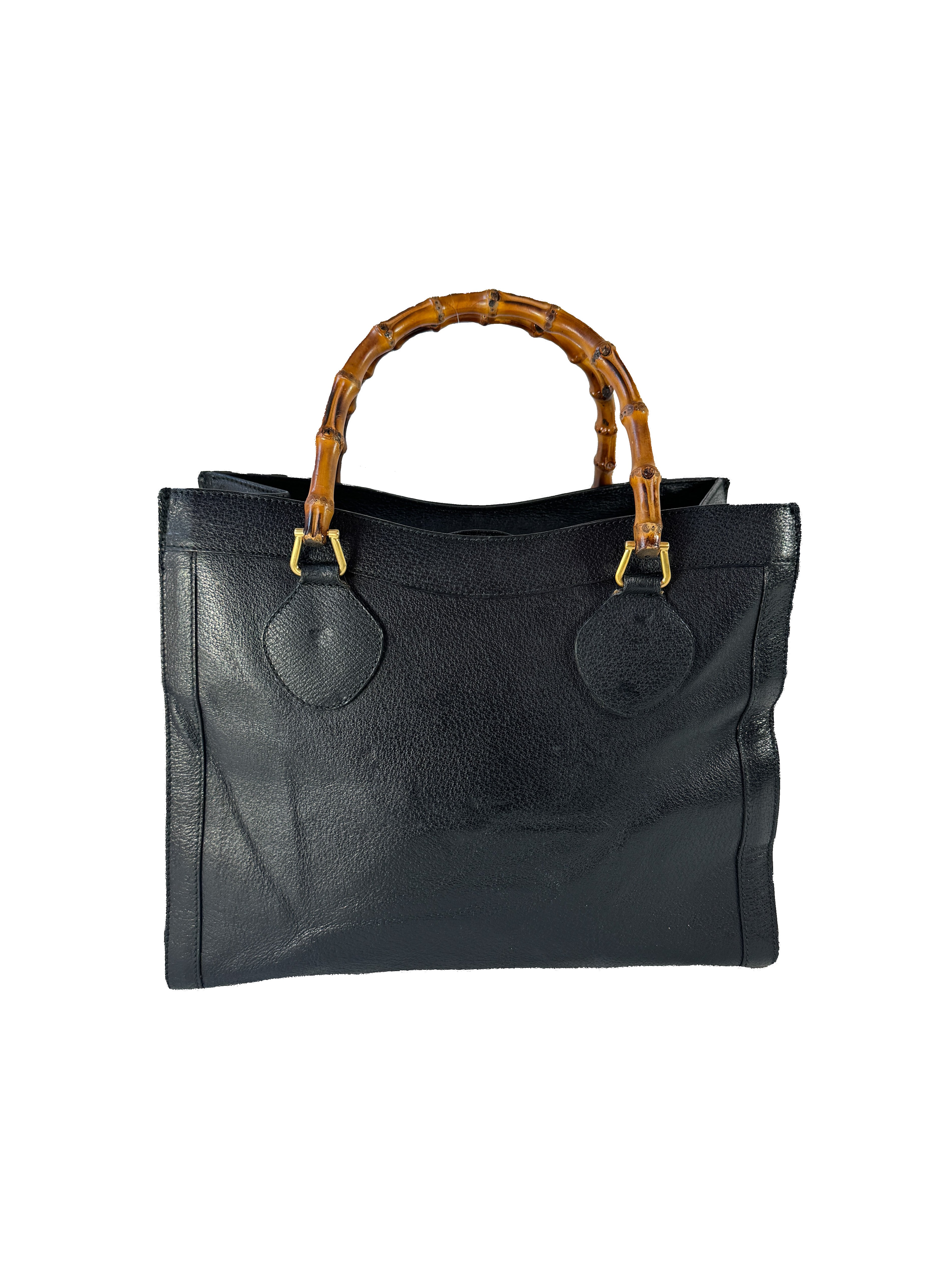 Gucci black leather vintage Diana bamboo tote 002-1186-0260 *as is*