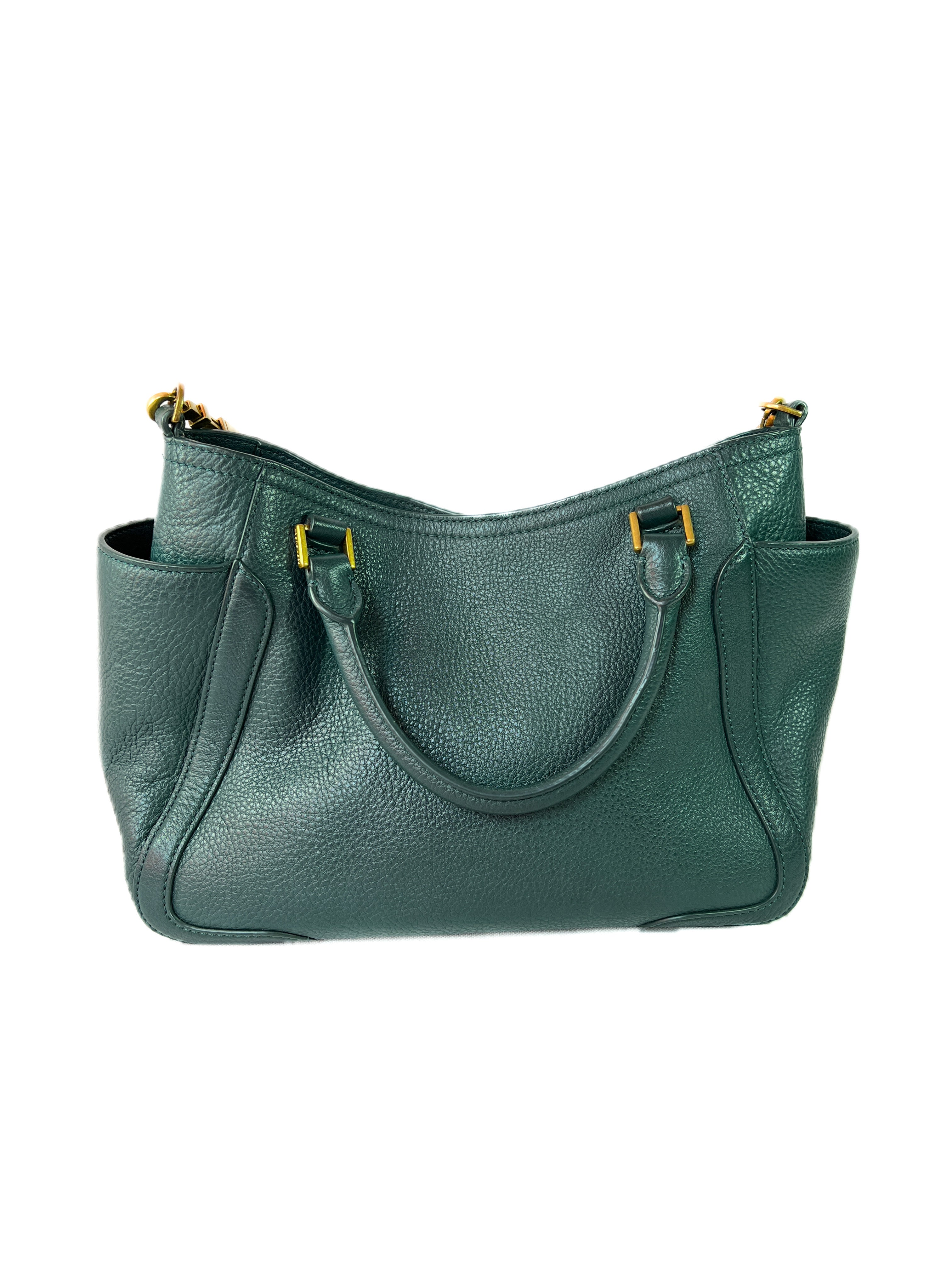 Tory Burch green leather satchel