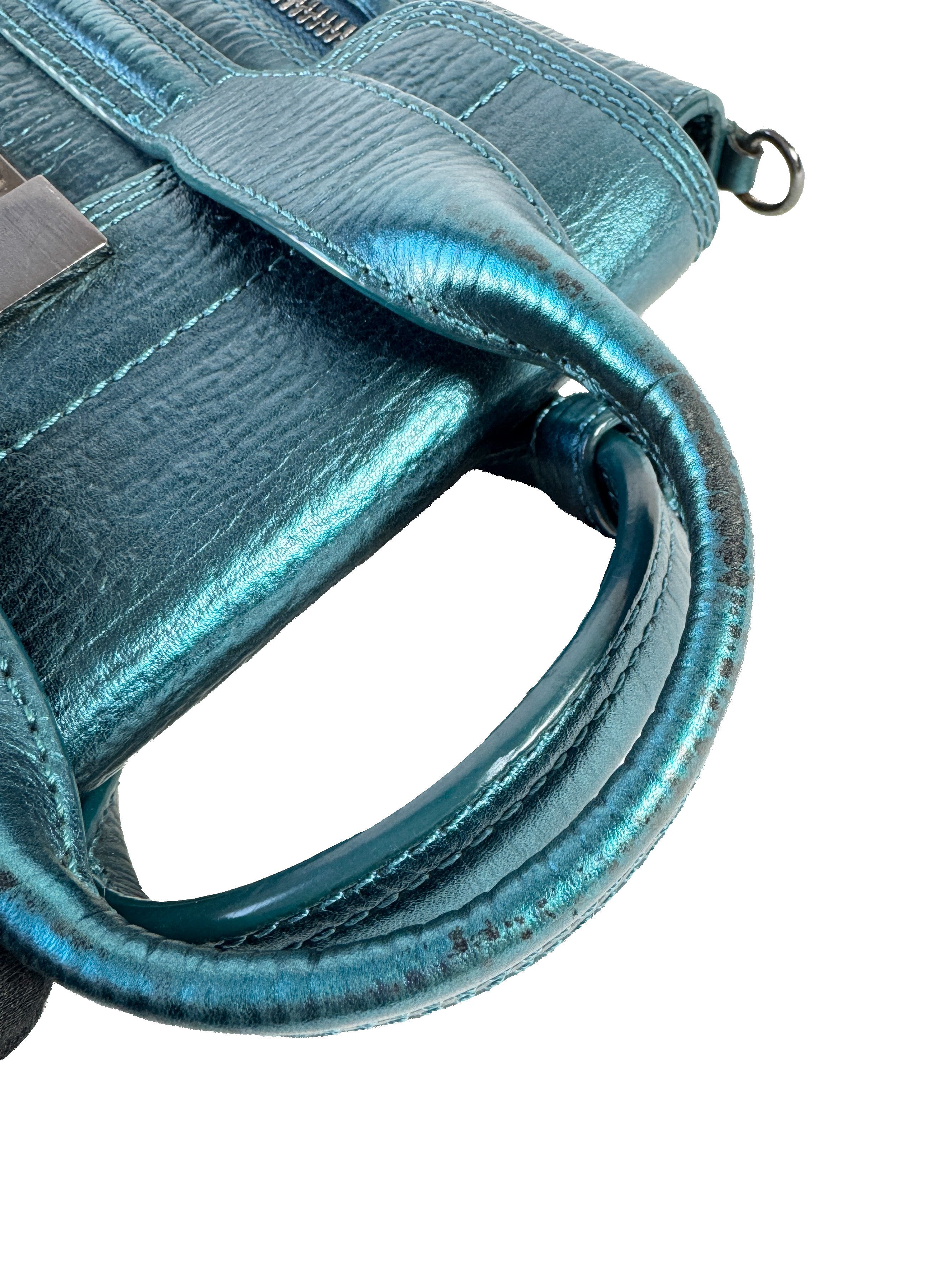 3.1 Phillip Lim teal metallic nano Pashli satchel