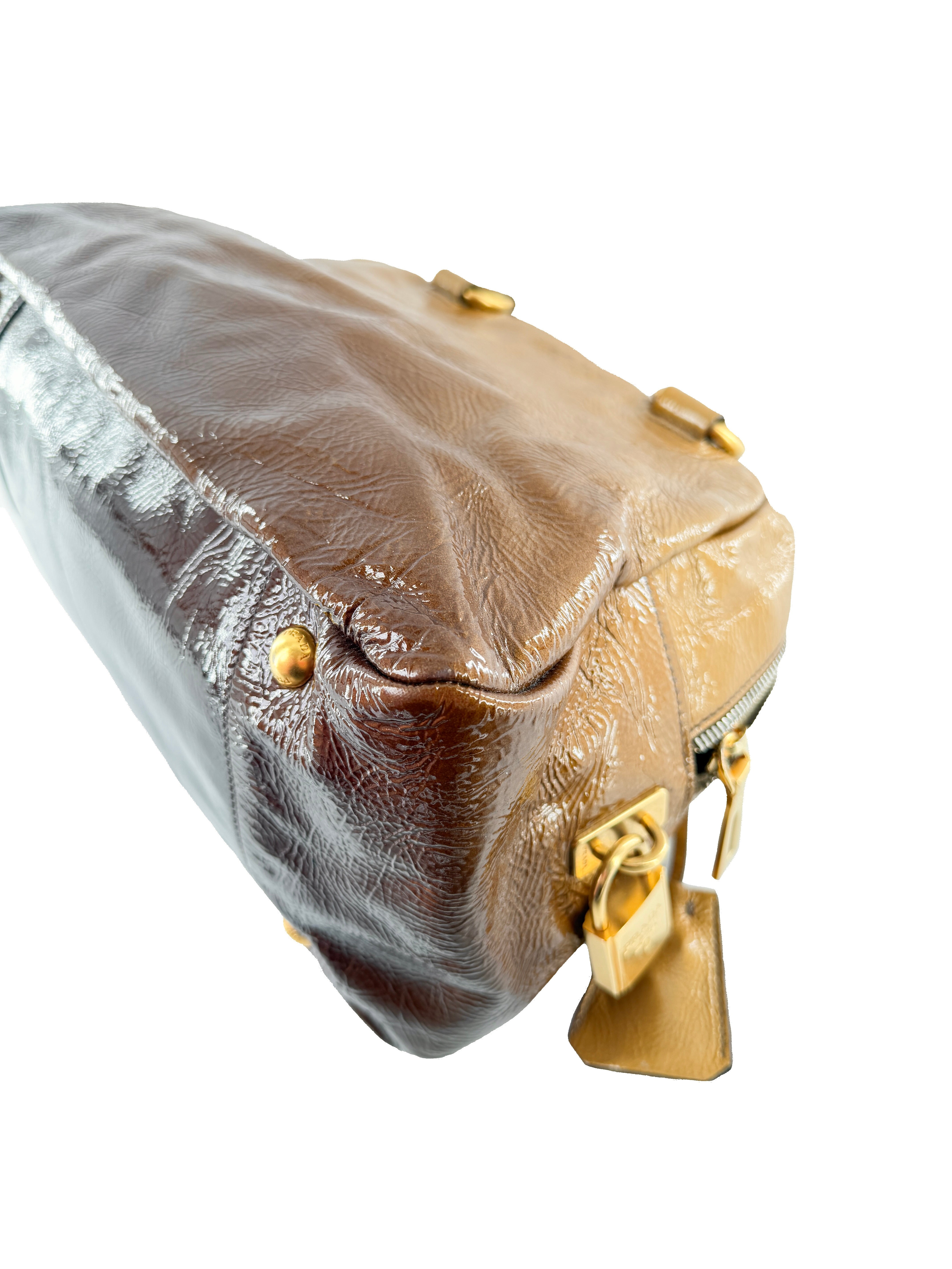 Prada brown Vernice sfumato handle bag 129