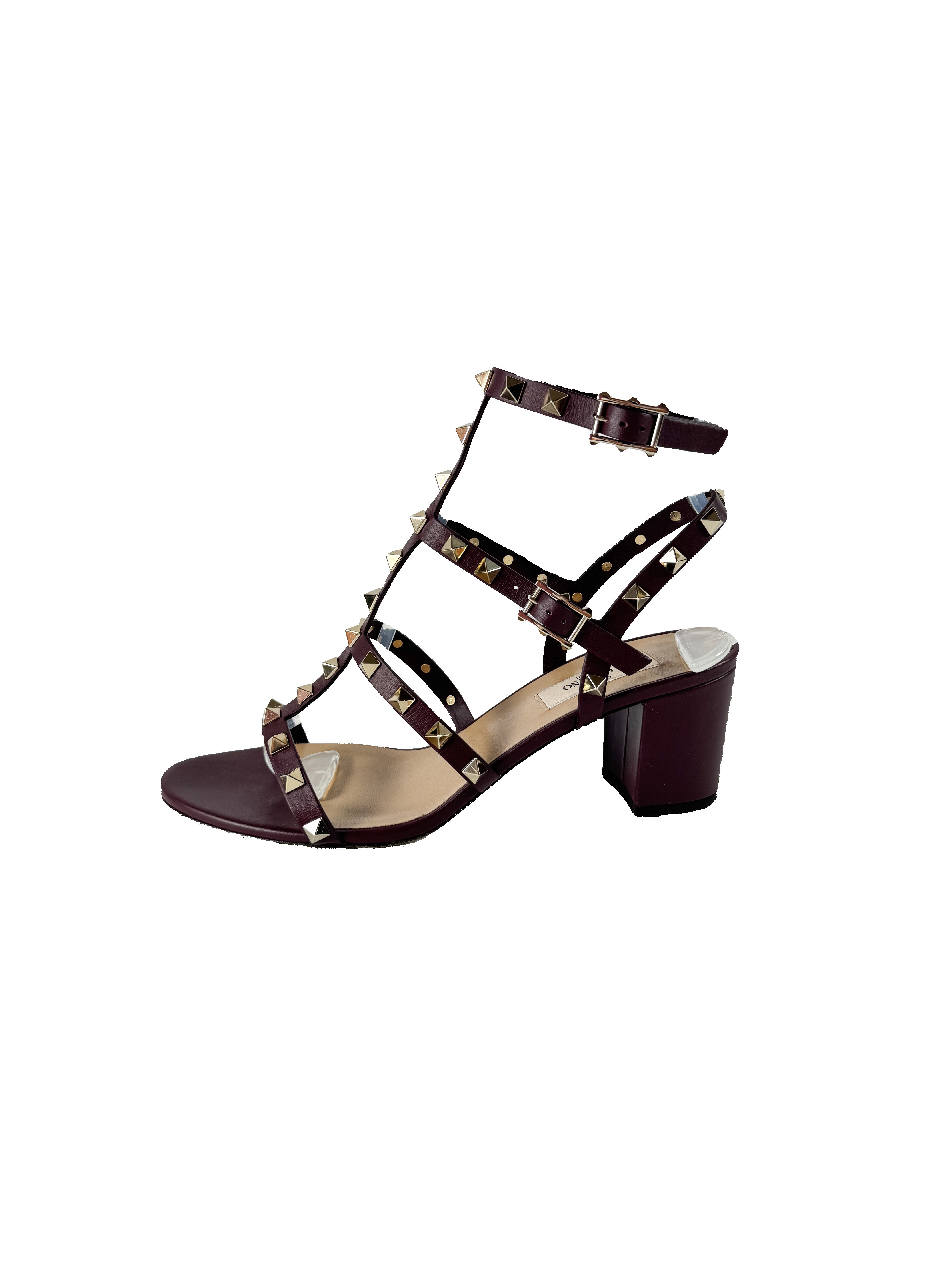 Valentino Garavani burgundy rockstud leather ankle strap 60MM sandal size 38.5 BOX