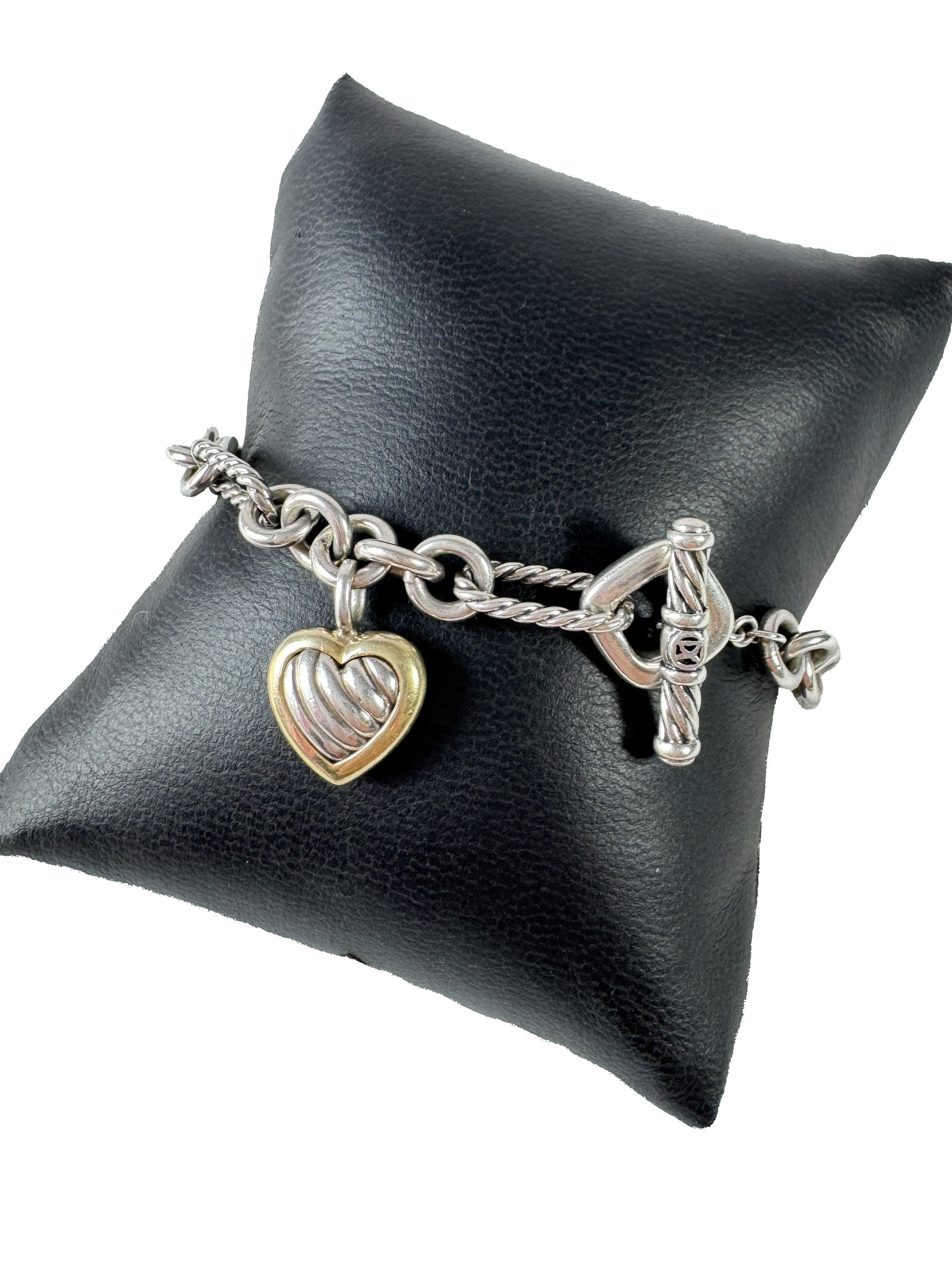 David Yurman sterling silver 14k Figaro heart charm bracelet