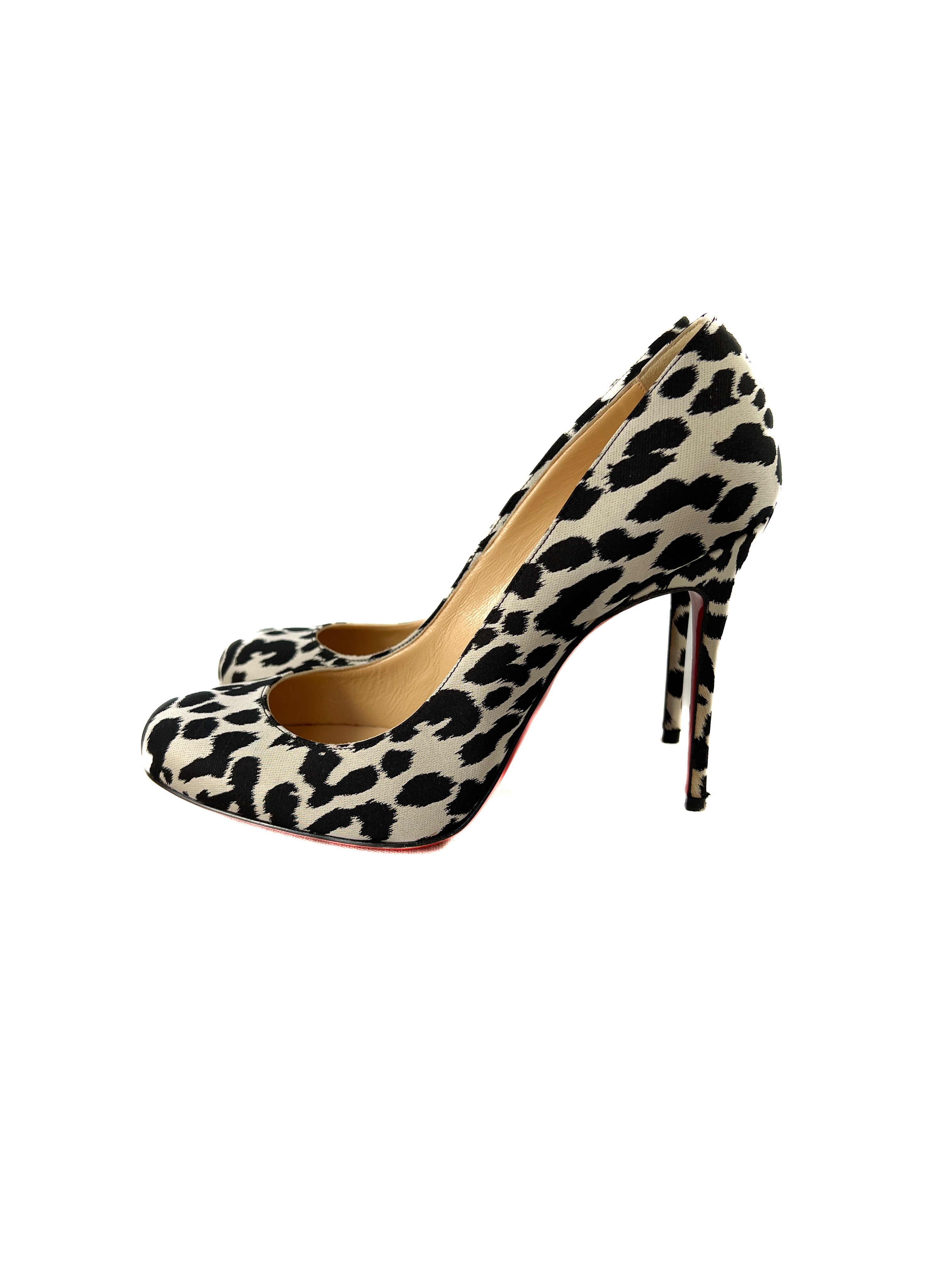 Christian Louboutin black white leopard print Fifi pumps size 38 **as is**