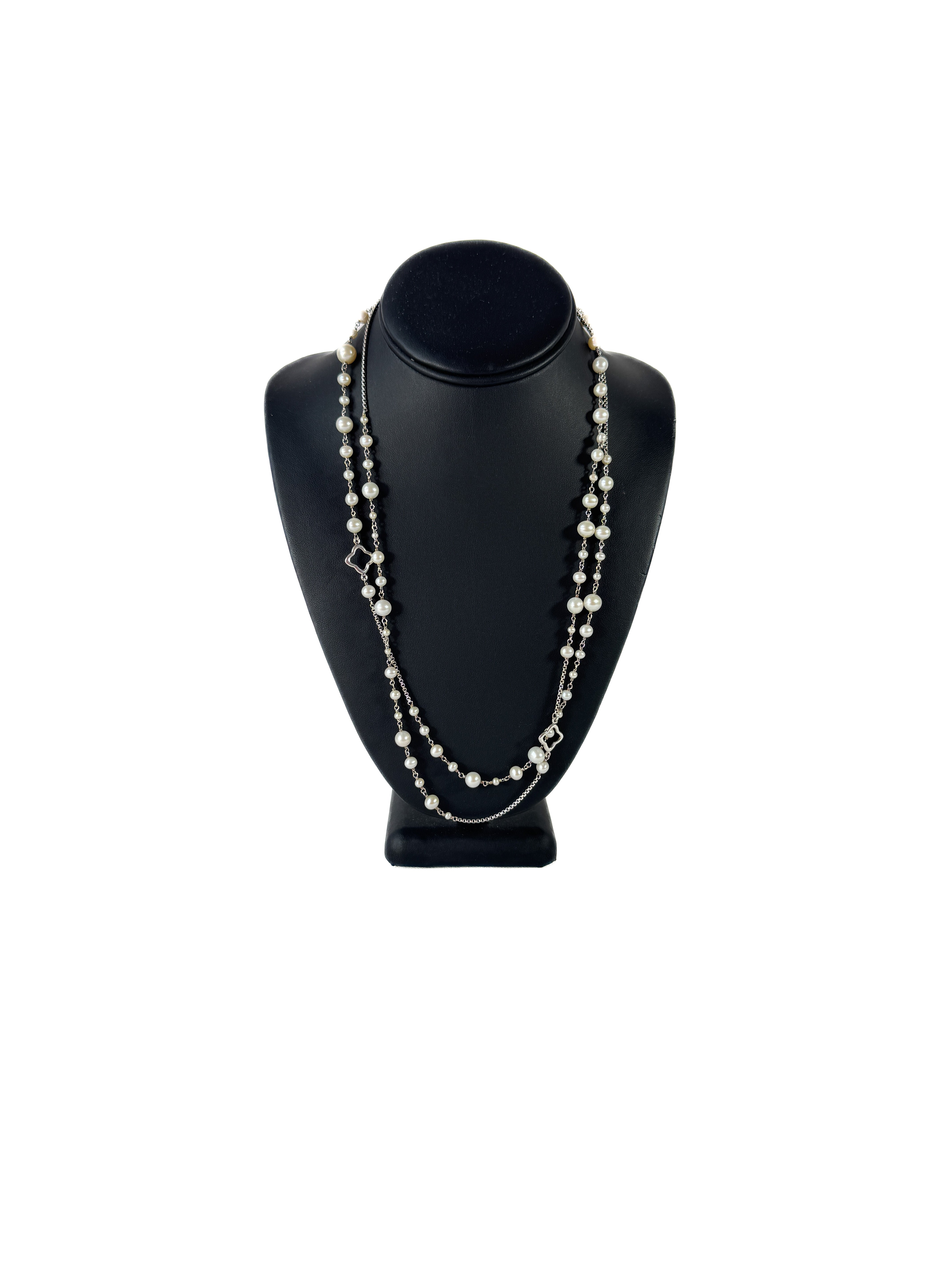 David Yurman Bijoux sterling silver quatrefoil pearl necklace