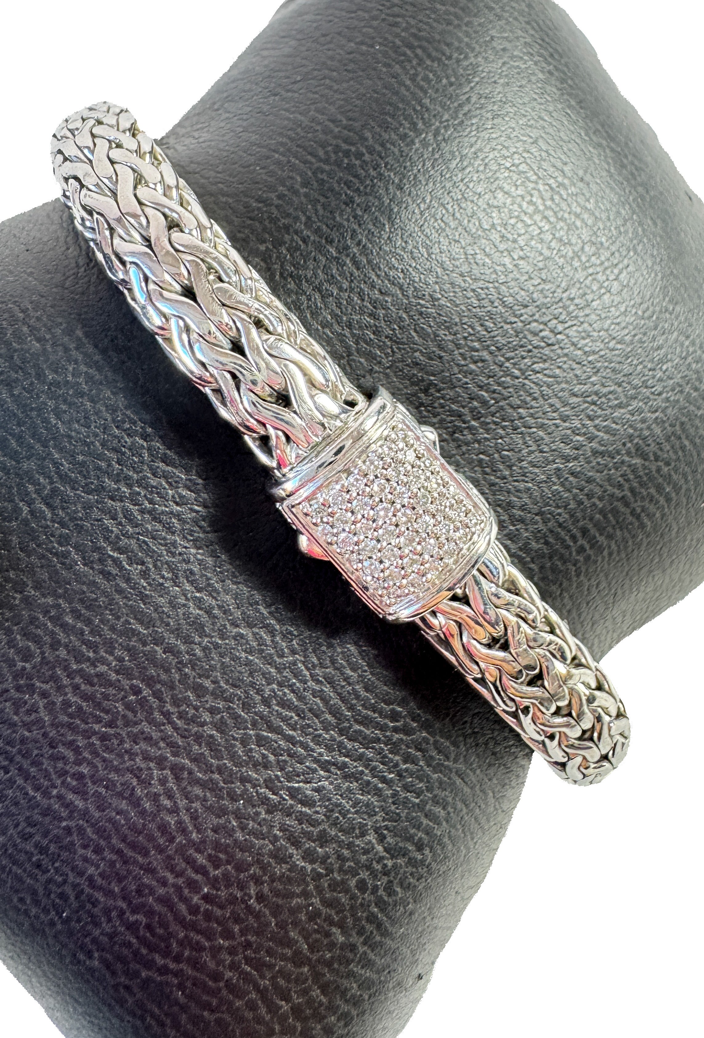 John Hardy sterling silver pave diamond classic chain bracelet