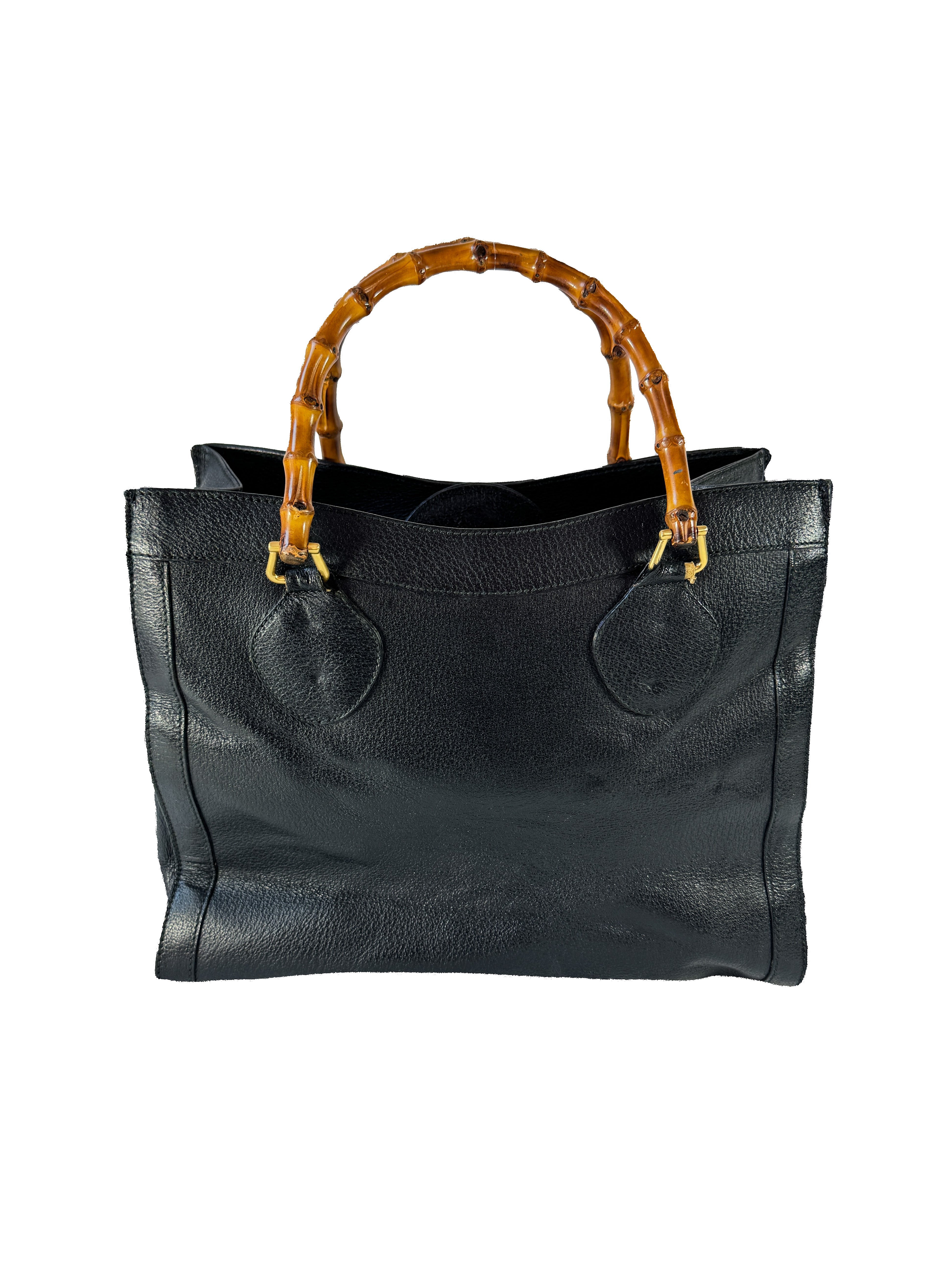 Gucci black leather vintage Diana bamboo tote 002-1186-0260 *as is*
