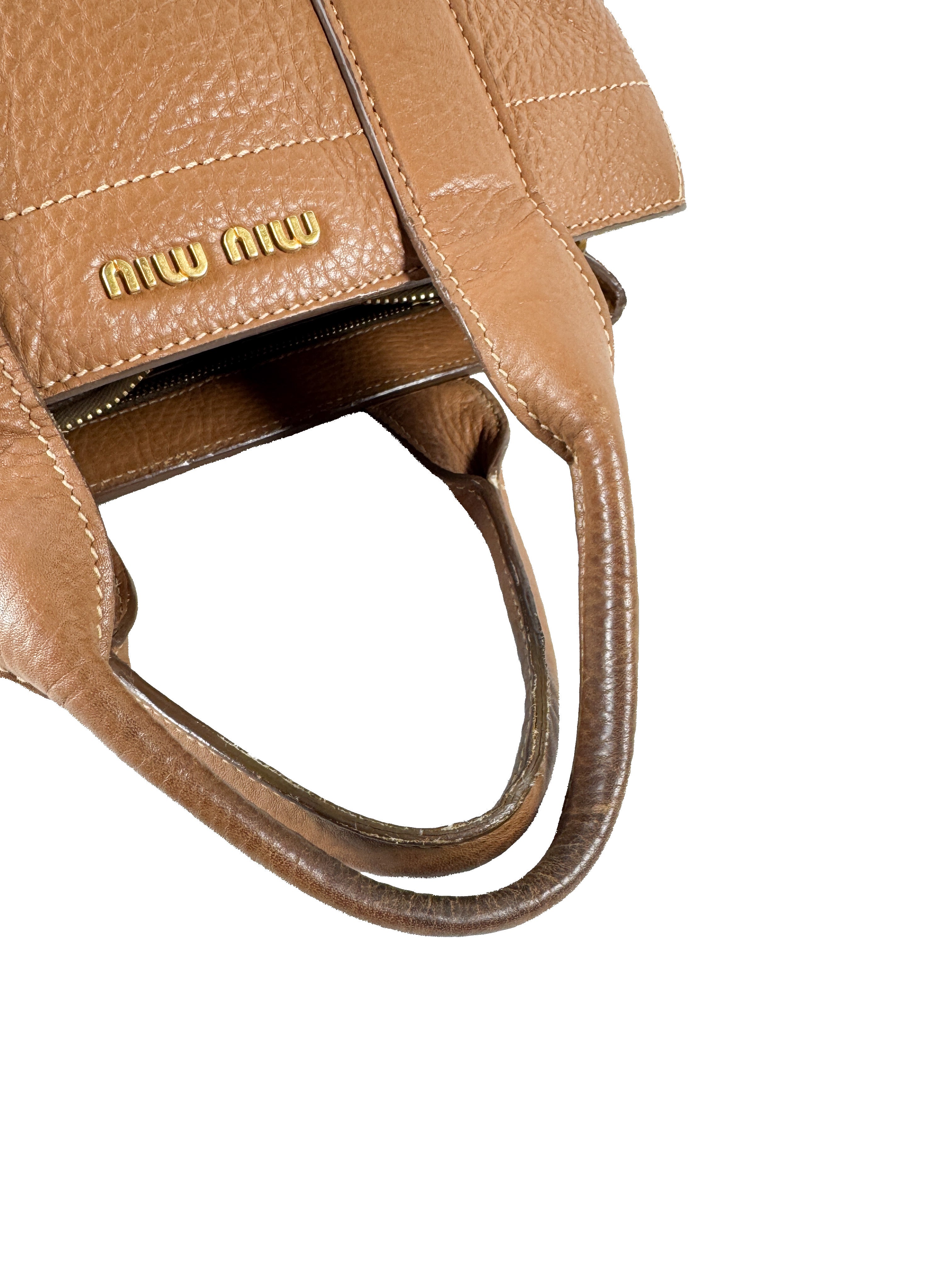 Miu Miu brown pebbled leather tote 56