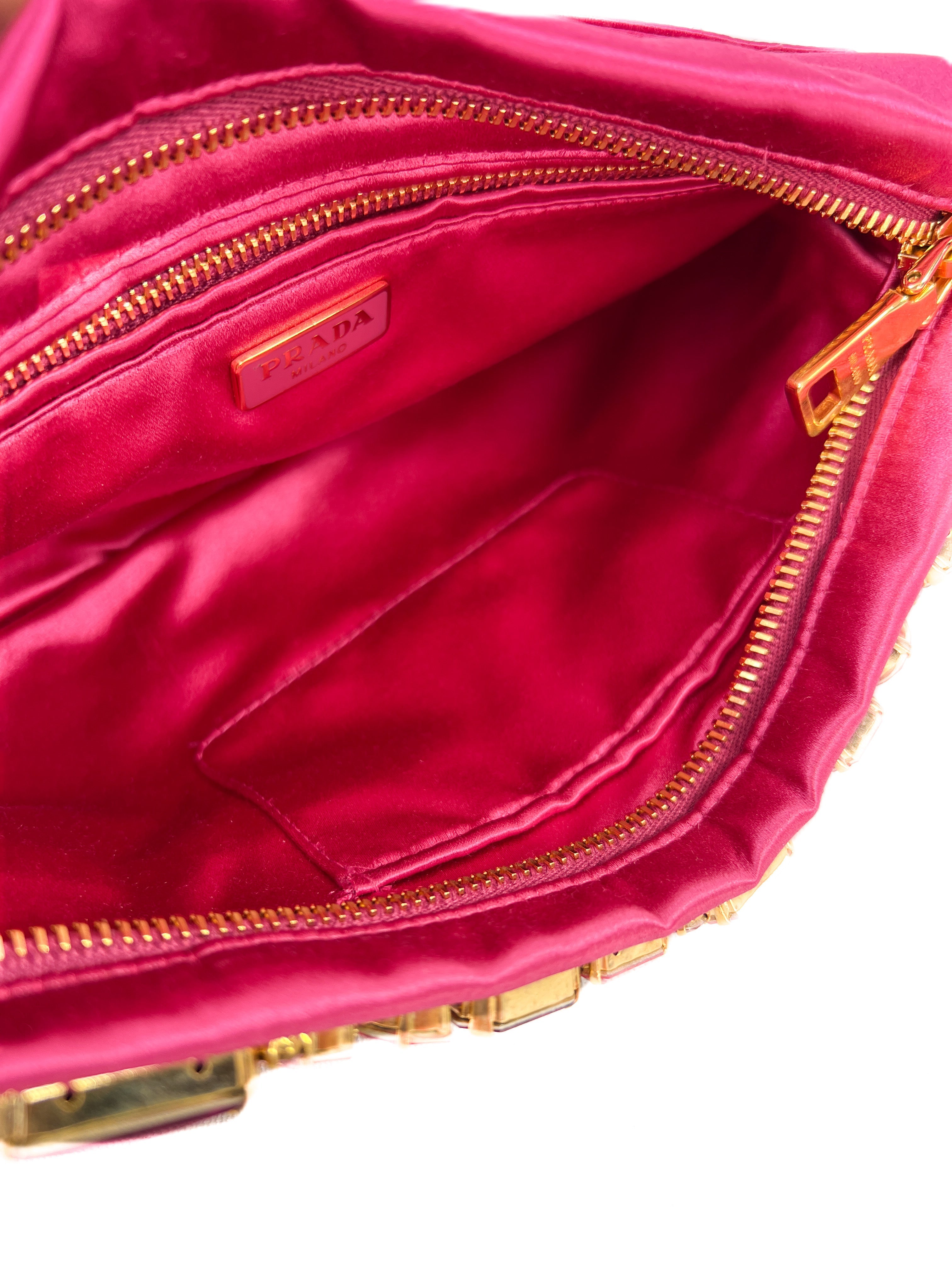 Prada hot pink Raso Ricamo satin clutch