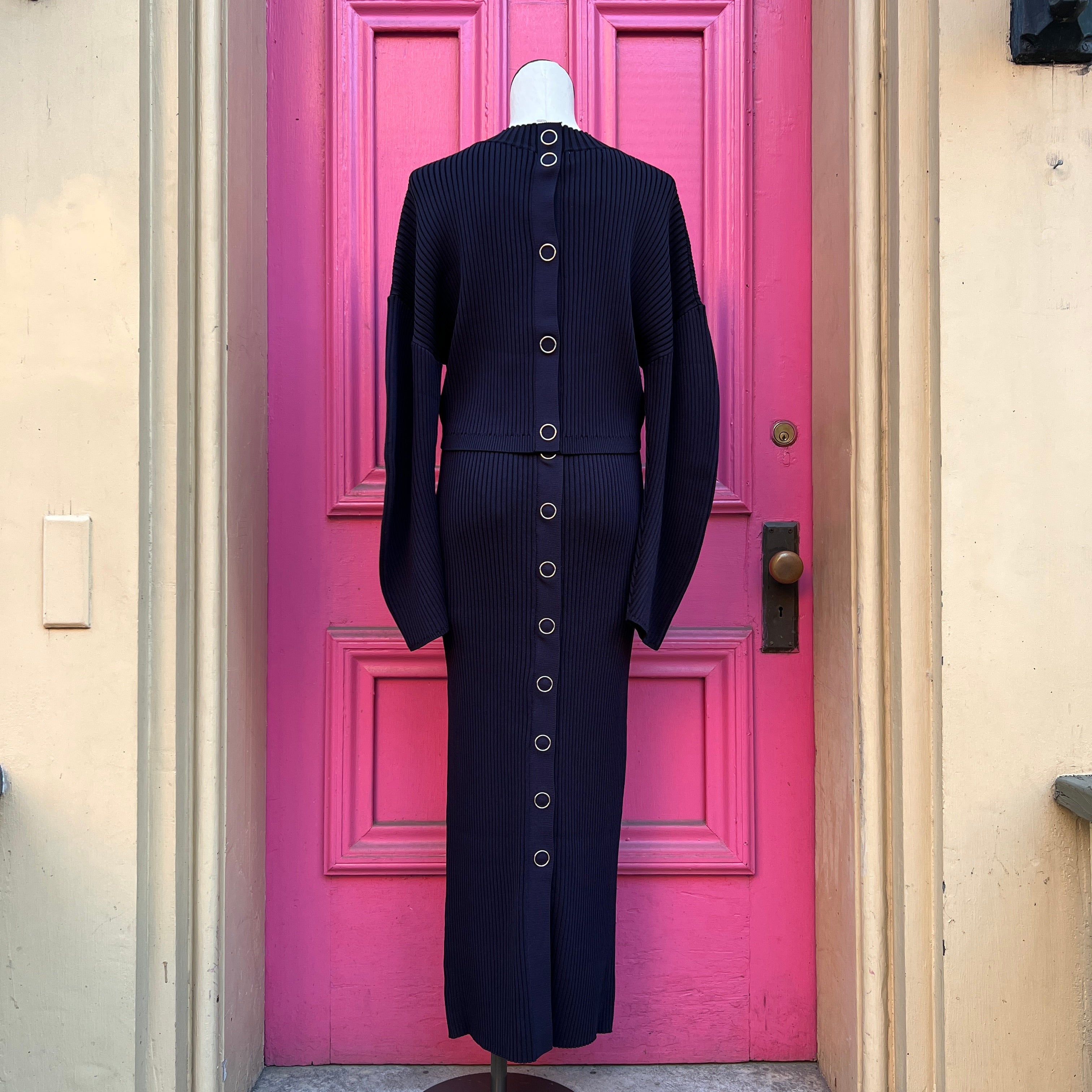 Nicholas navy ribbed top skirt set size S/M