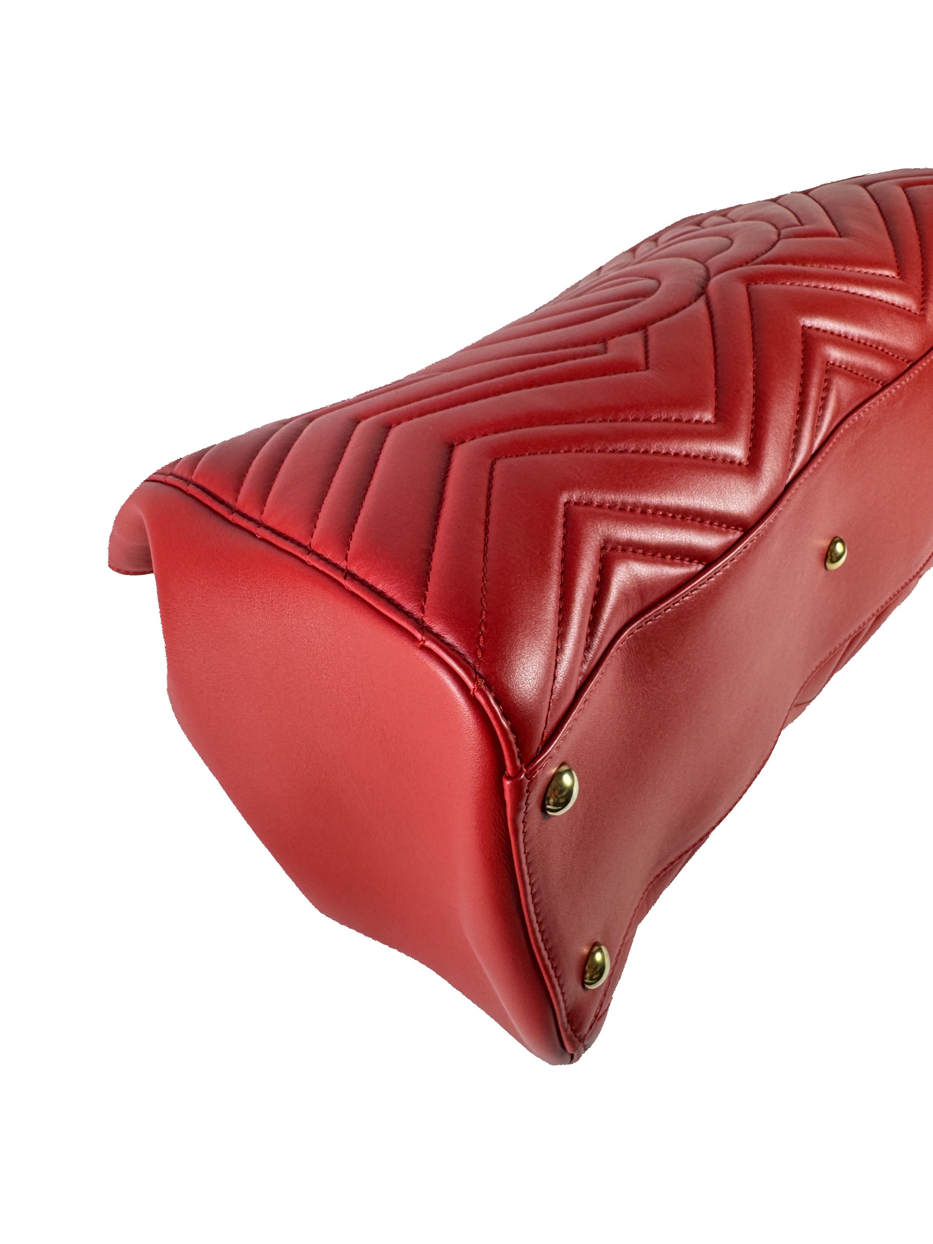 Gucci red leather GG Marmont Matelasse tote 525040