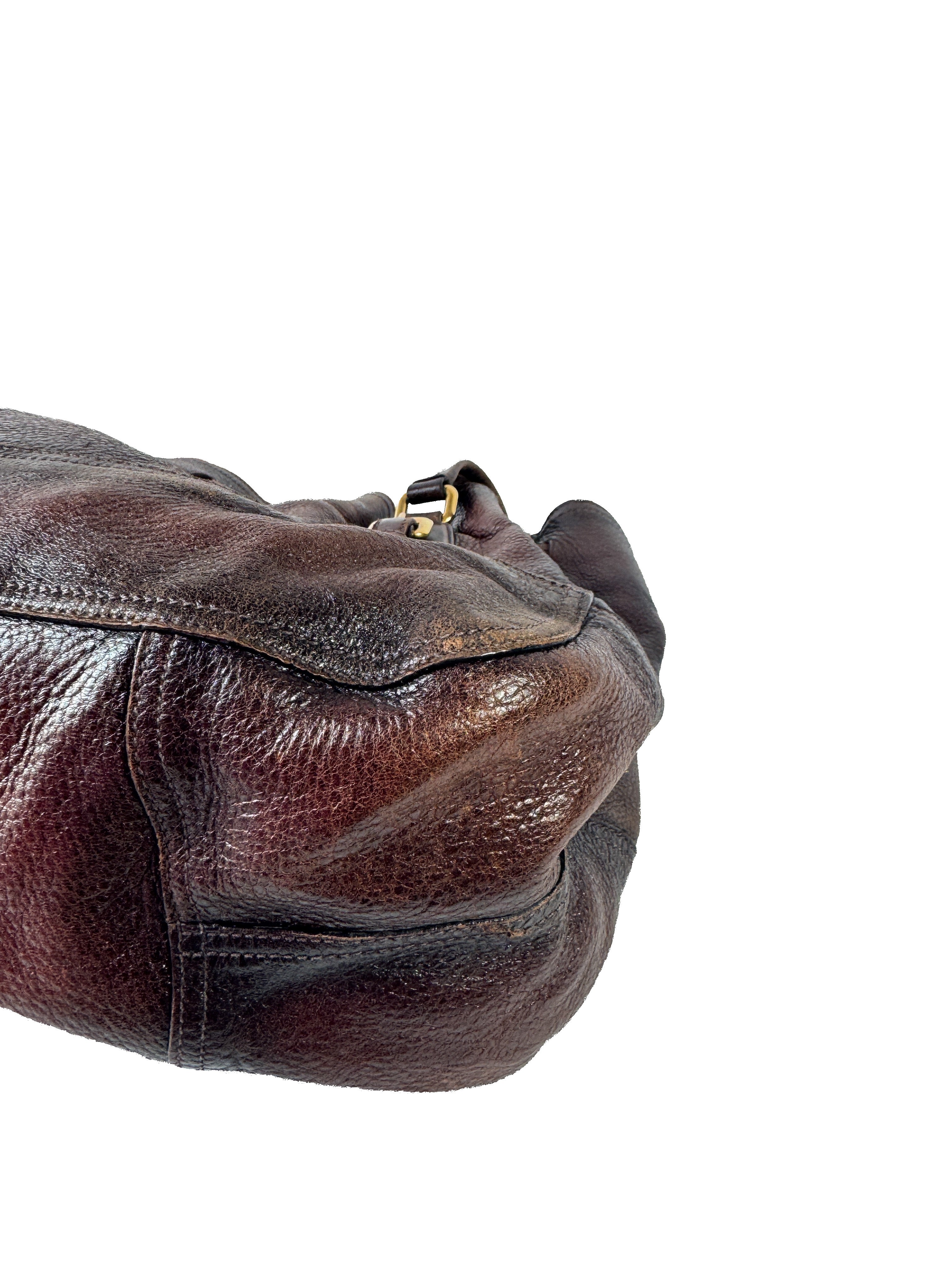 Prada brown leather Cervo Antik drawstring bag T7