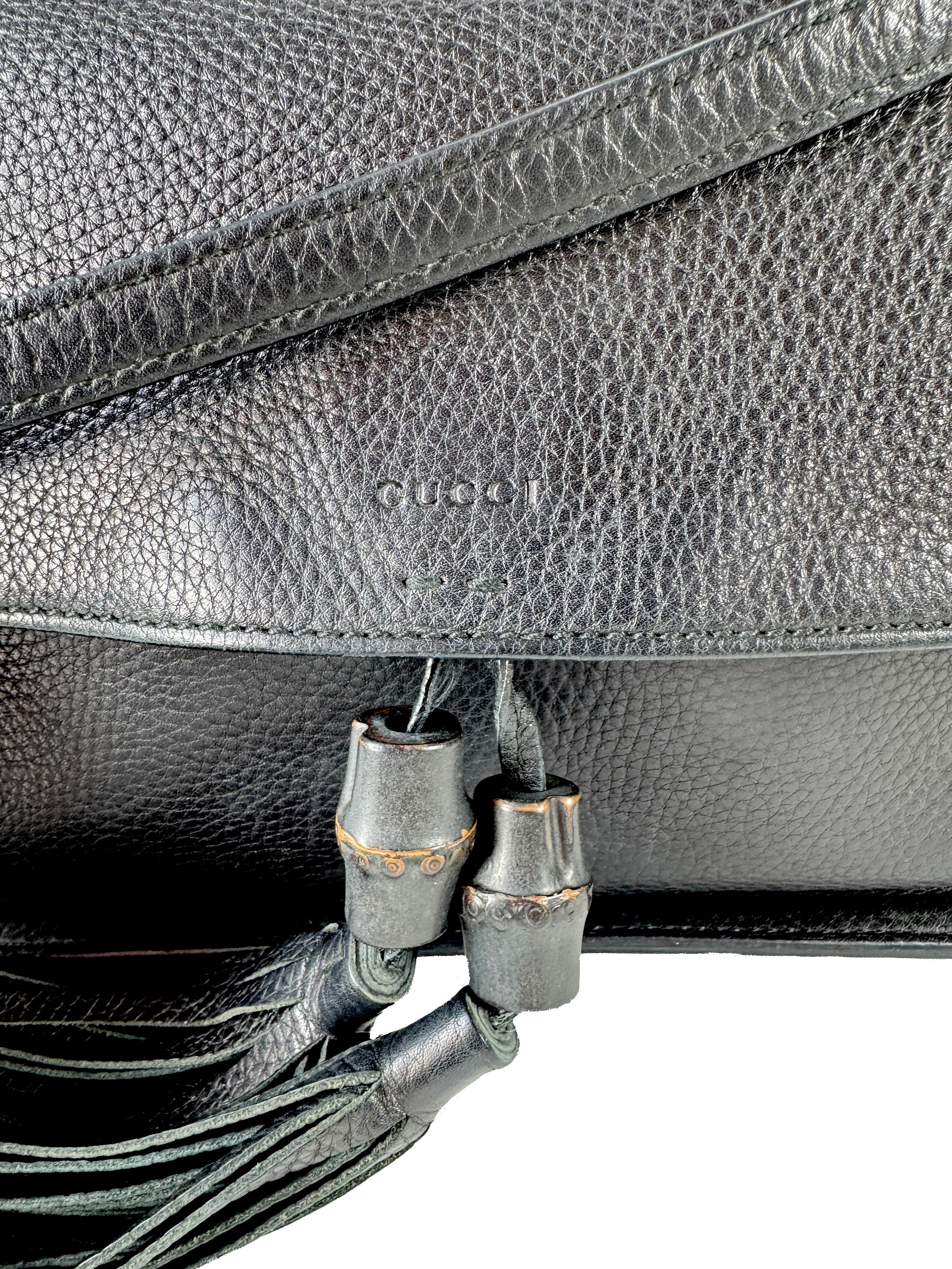 Gucci black leather bamboo daily tassel flap bag 370826520981