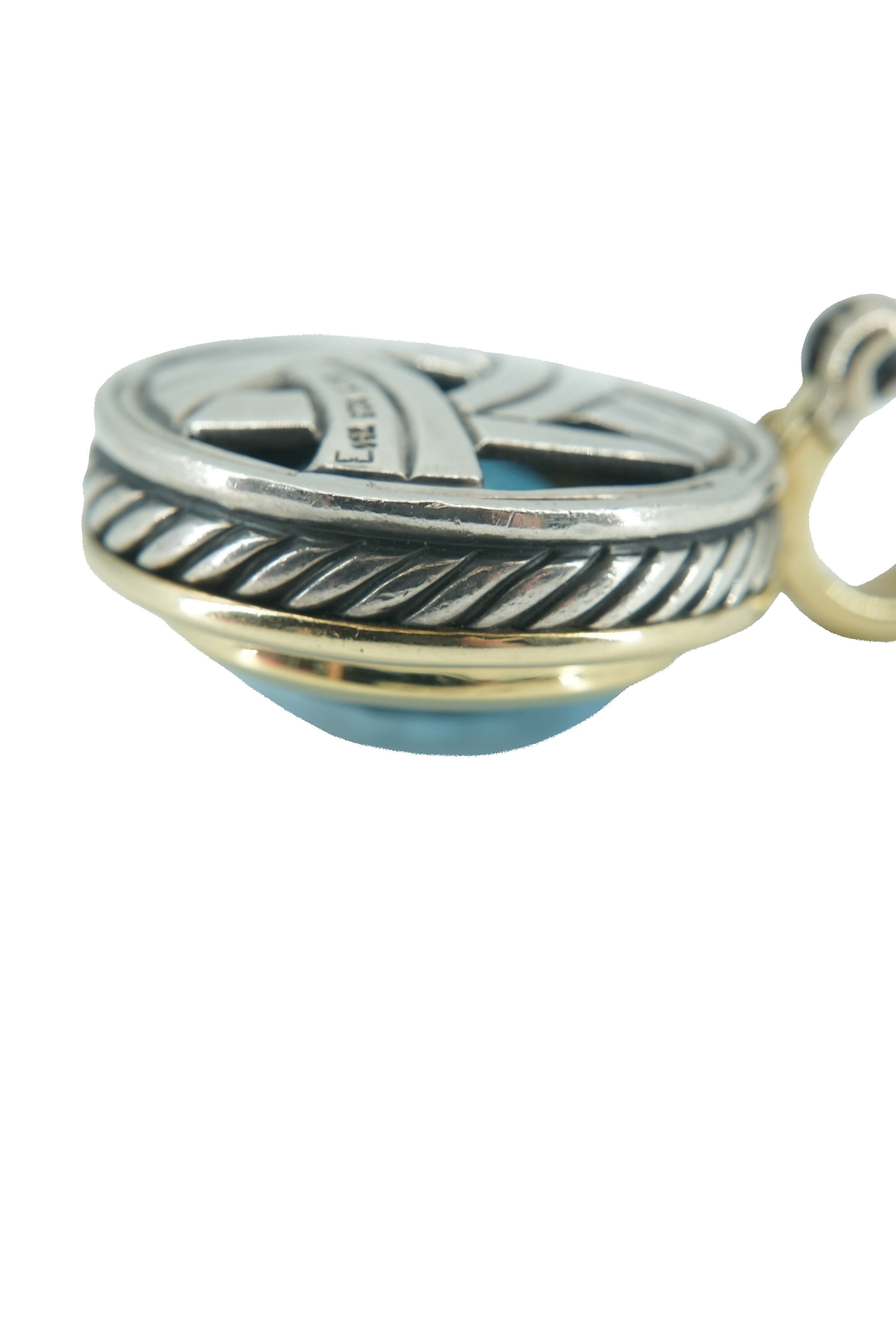 David Yurman sterling silver, yellow gold, blue topaz pendant
