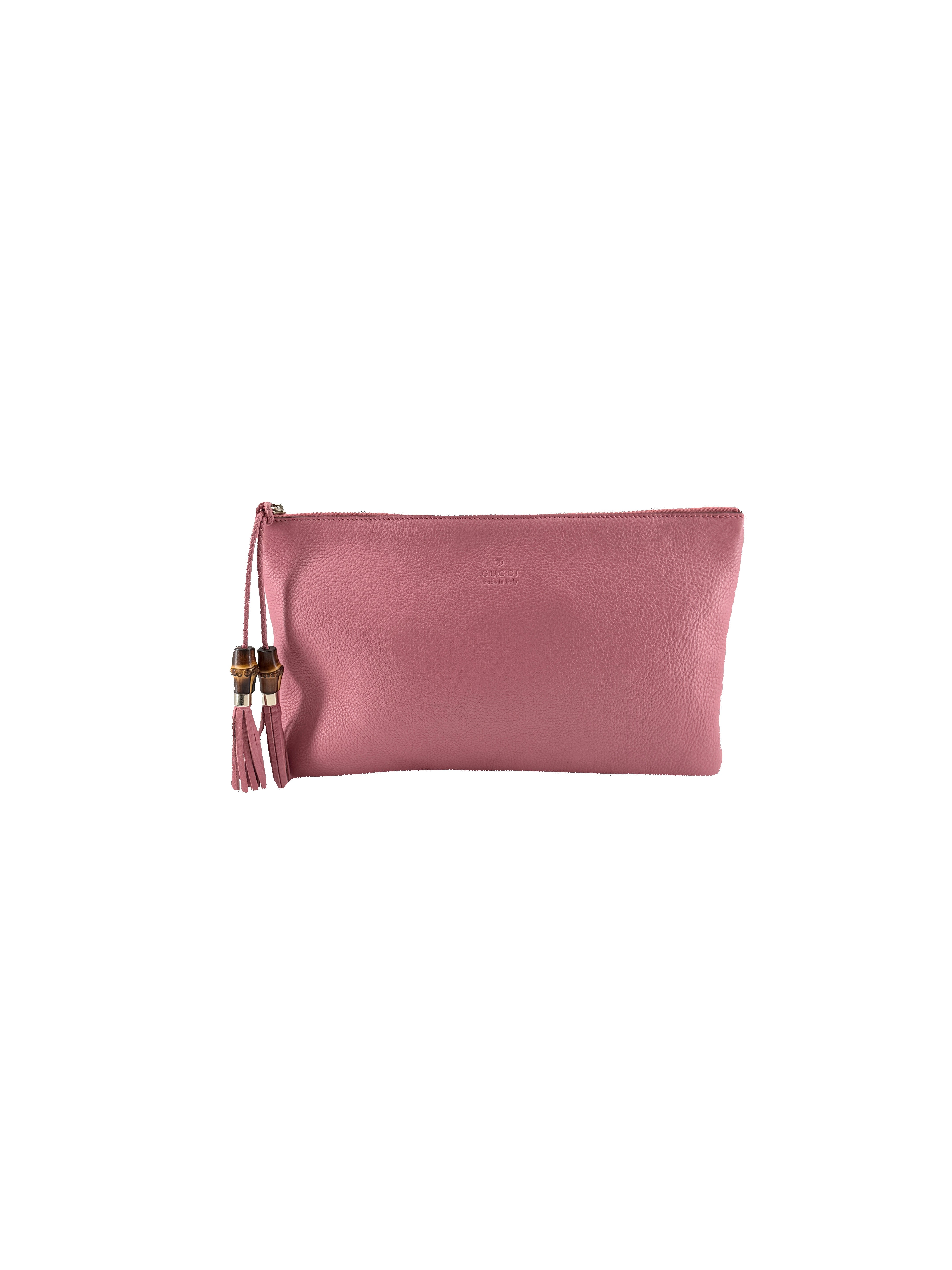 Gucci pink leather Bamboo tassel zip pouch 376858 213317