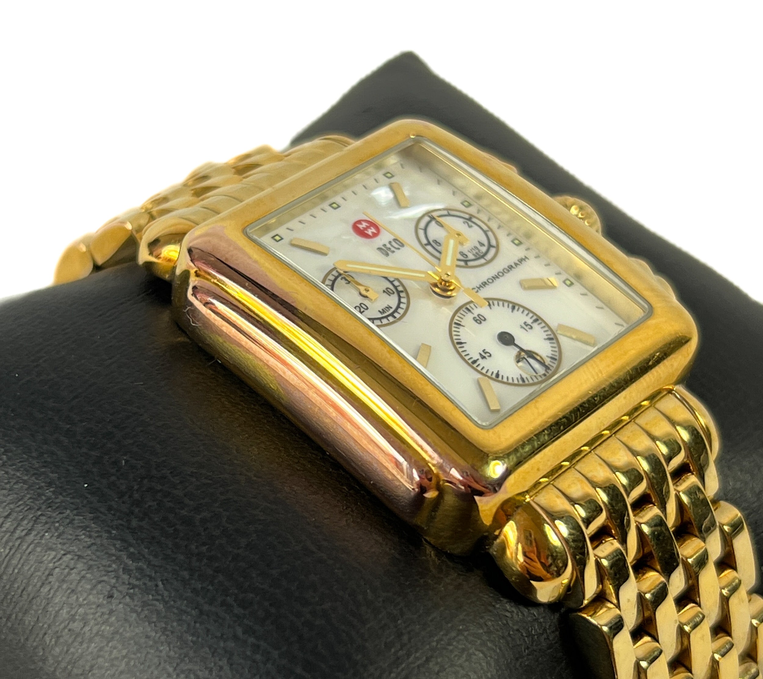 Michele gold tone deco watch NEW BATTERY