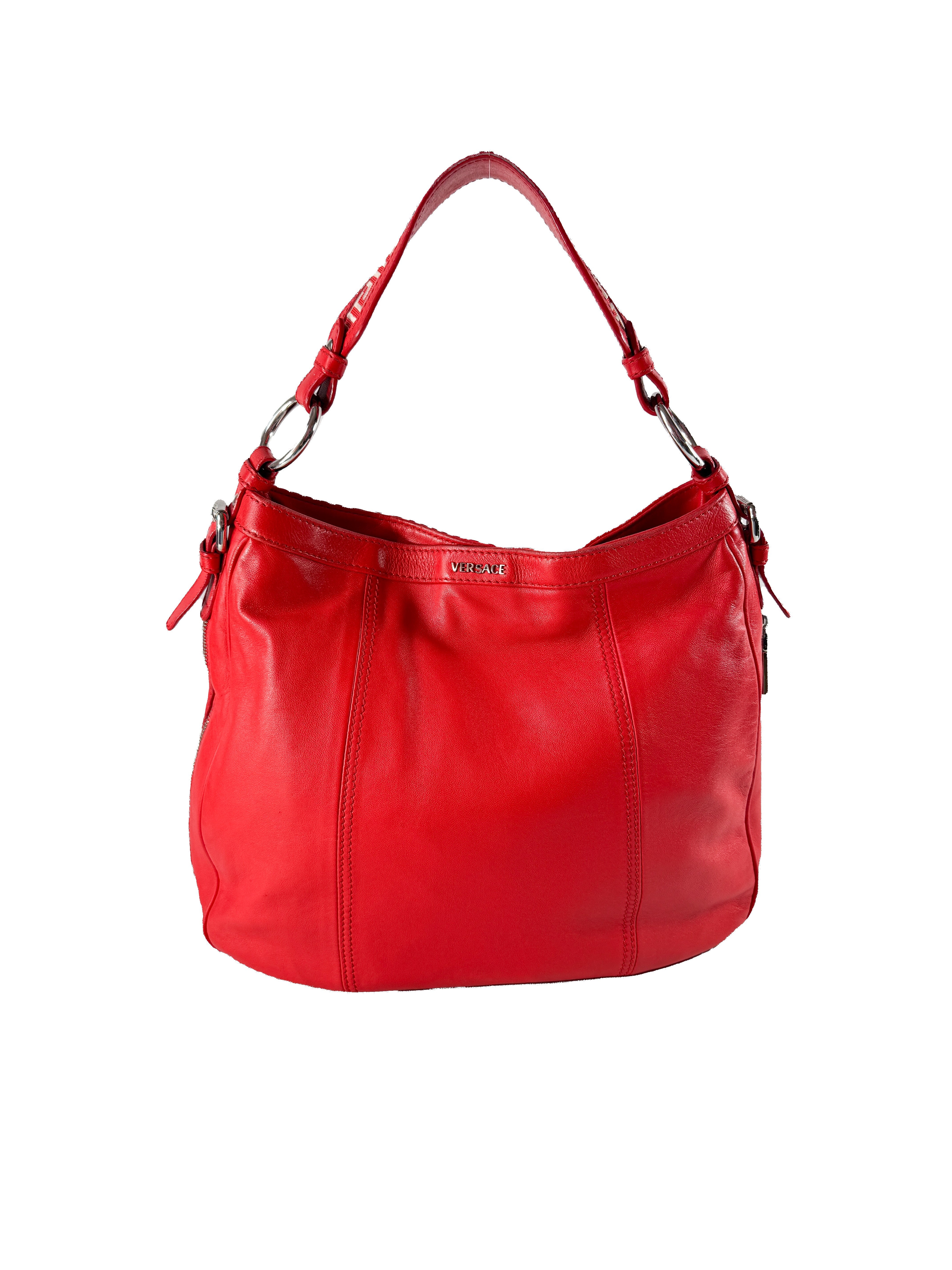 Versace red leather shoulder bag