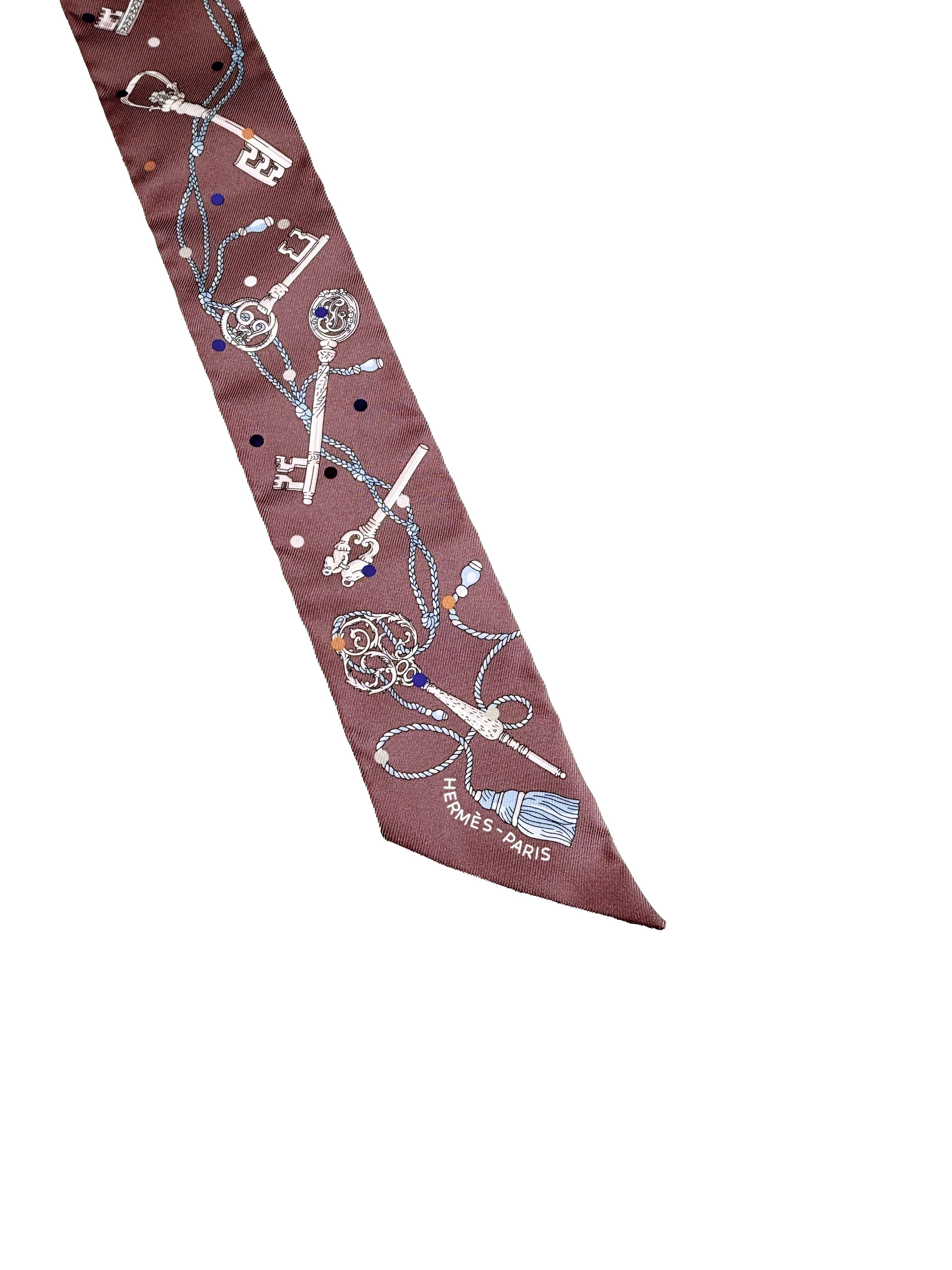 Hermès Les Cles A Pois Twilly in Marron Glace and Gris