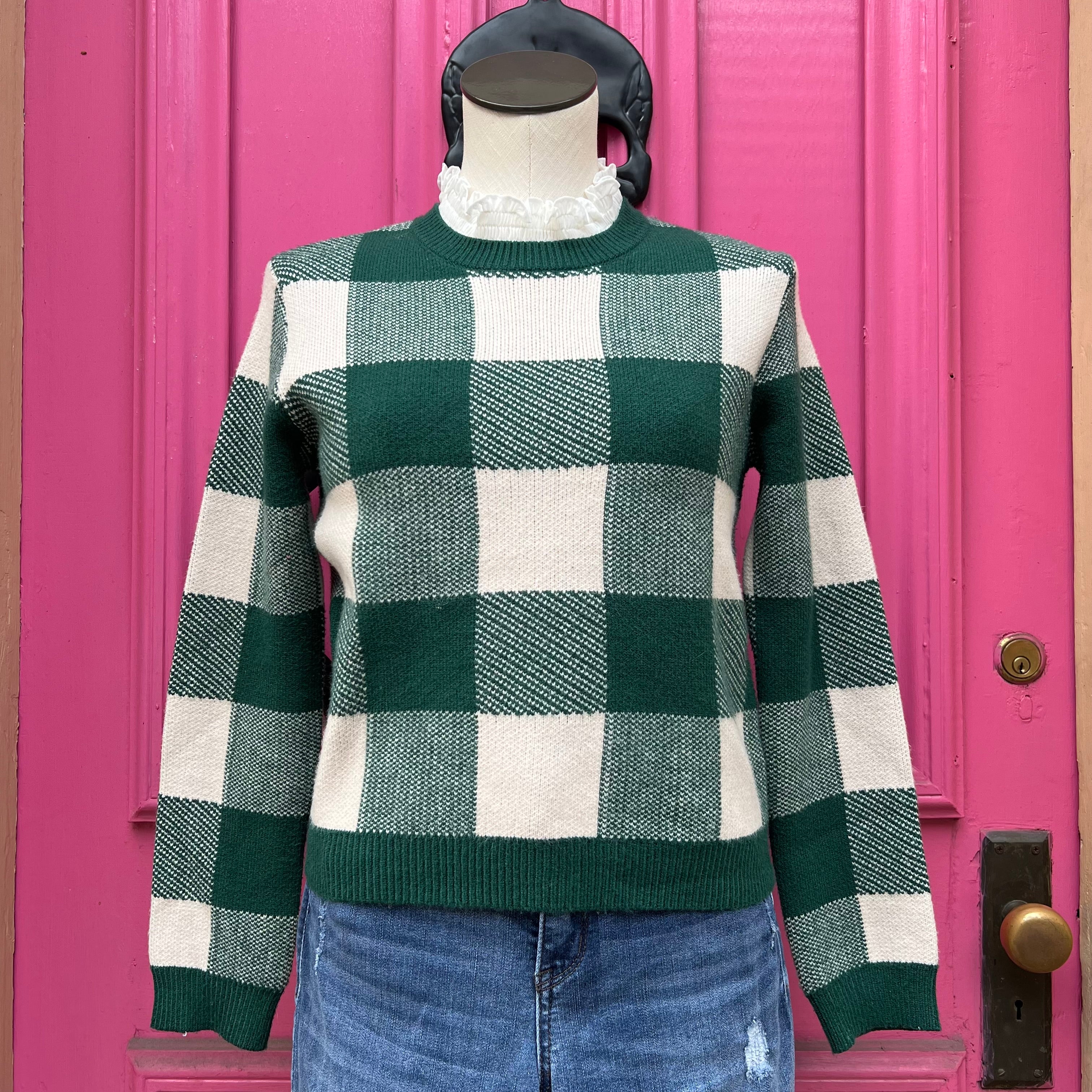 Anthropologie green check sweater size XS